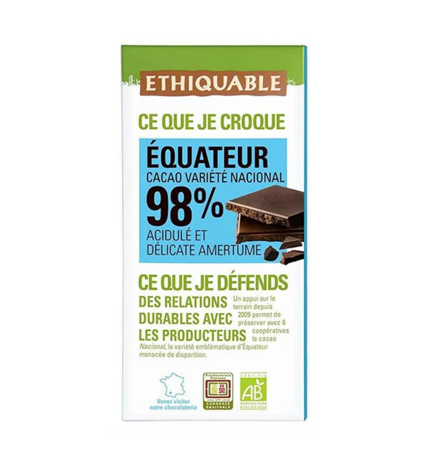 Ethiquable Ecuador Madagascar 98% Dark Chocolate Tablets 100 g Pack of 3 - Buy Online on GoSupps.com