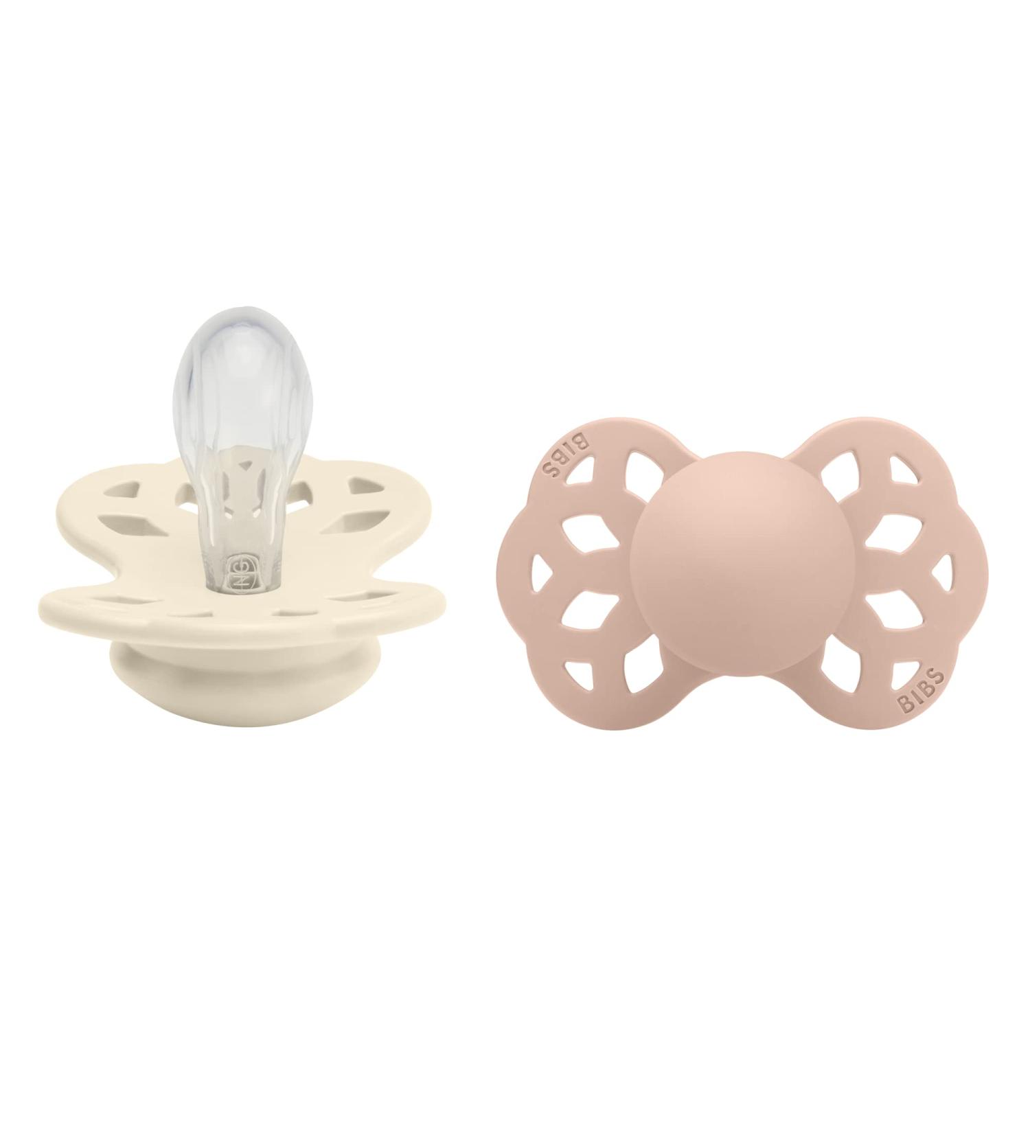 BIBS Pacifiers - Infinity Collection | Symmetrical Nipple | BPA-Free | Made in Denmark | Ivory/Blush | Set of 2 | Size 0-6 Months - Buy Online on GoSupps.com