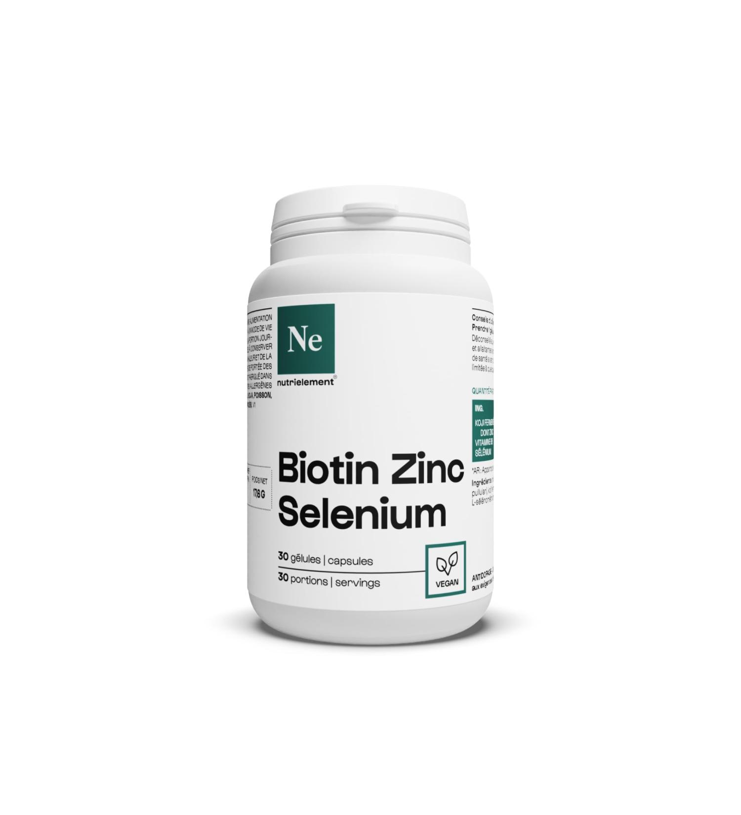 Nutrielement Biotin Zinc and Selenium Vegan 30 Capsules for Hair Growth Skin Nails - Buy Online on GoSupps.com