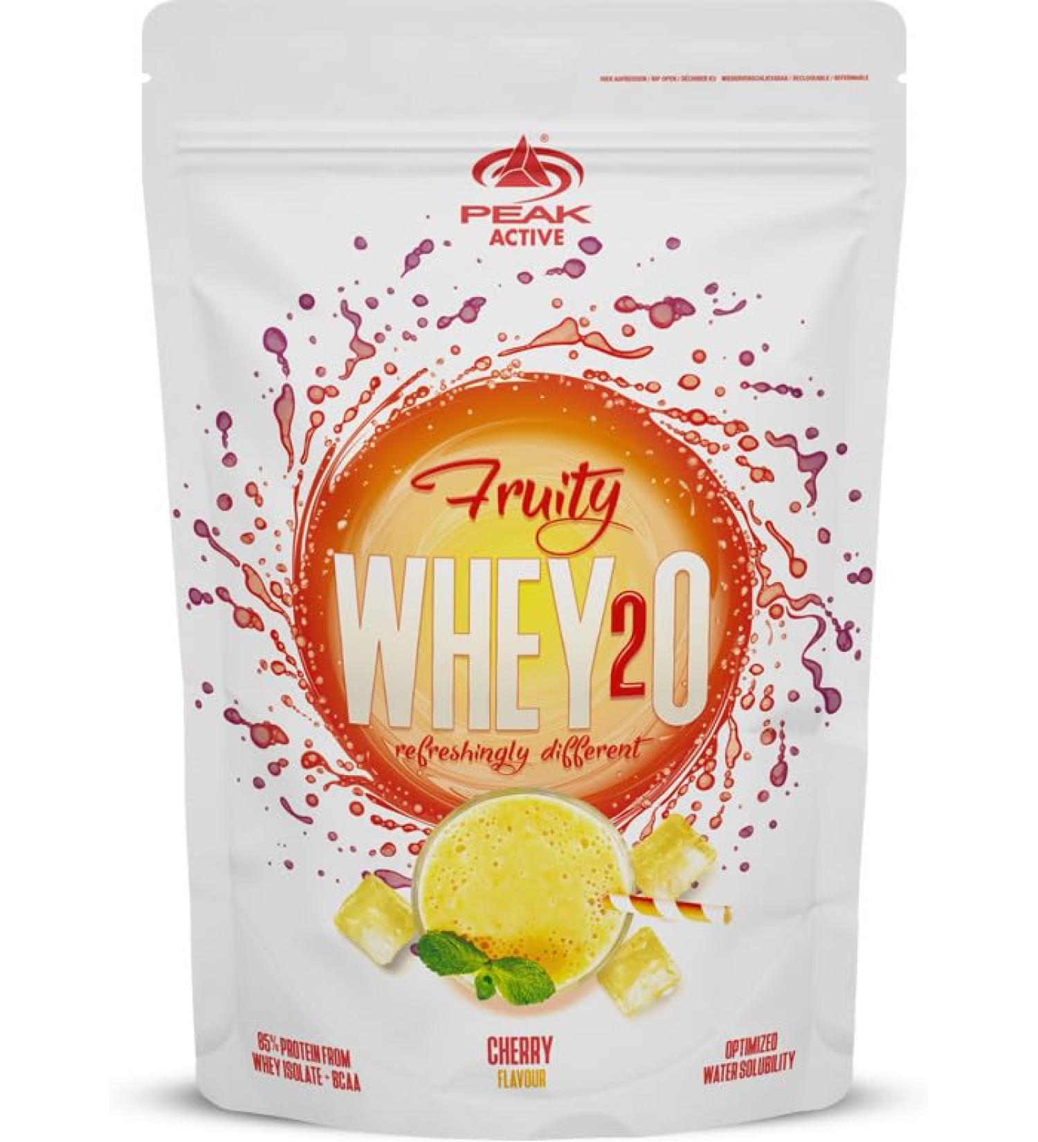 Peak fruity whey2o - 750g taste cherry i 25 portions i protein source: clear whey isolate + bcaa i perfect solubility i refreshment drink for muscle building