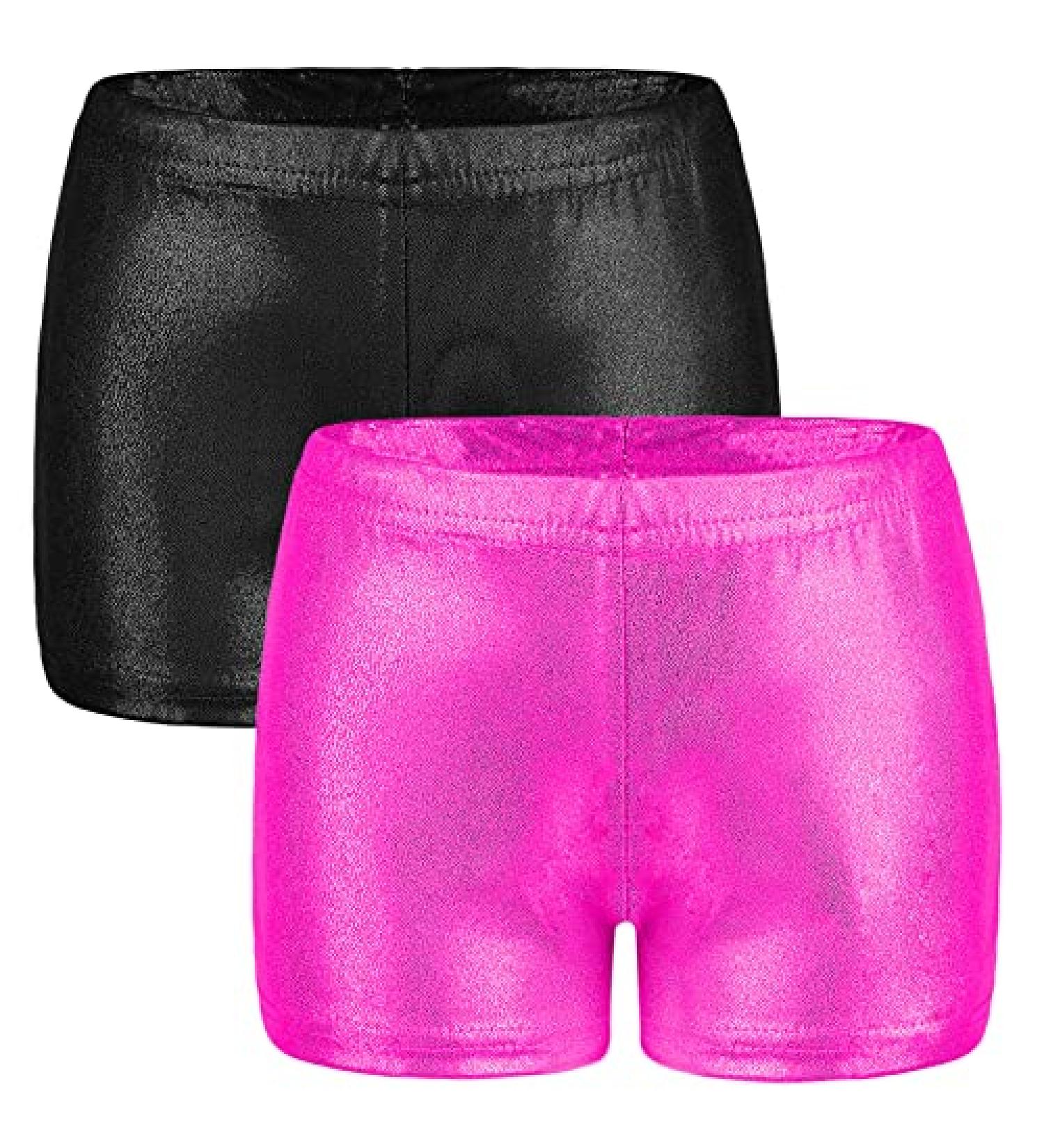 Resinta 2 Pack Girls Gymnastics Shorts | Tumbling Glitter Ballet Dance Athletic Sparkle Shorts | 5-6 Years | Hot Pink & Black - Buy Online on GoSupps.com
