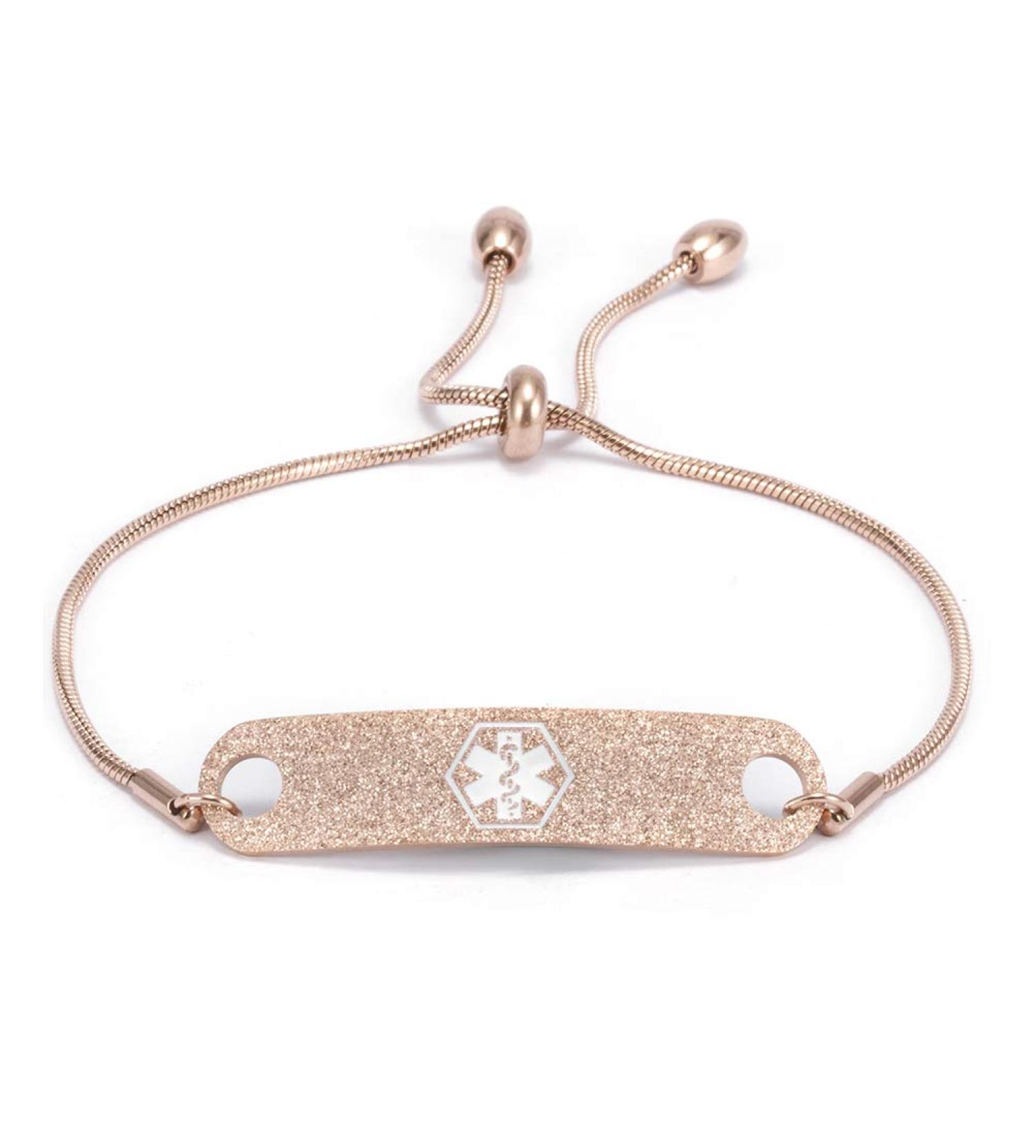 Rose Gold Personalized Medical Alert Bracelet for Women - Customizable Emergency Health ID - Adjustable Chain - 5-8.8 inch - Buy Online on GoSupps.com
