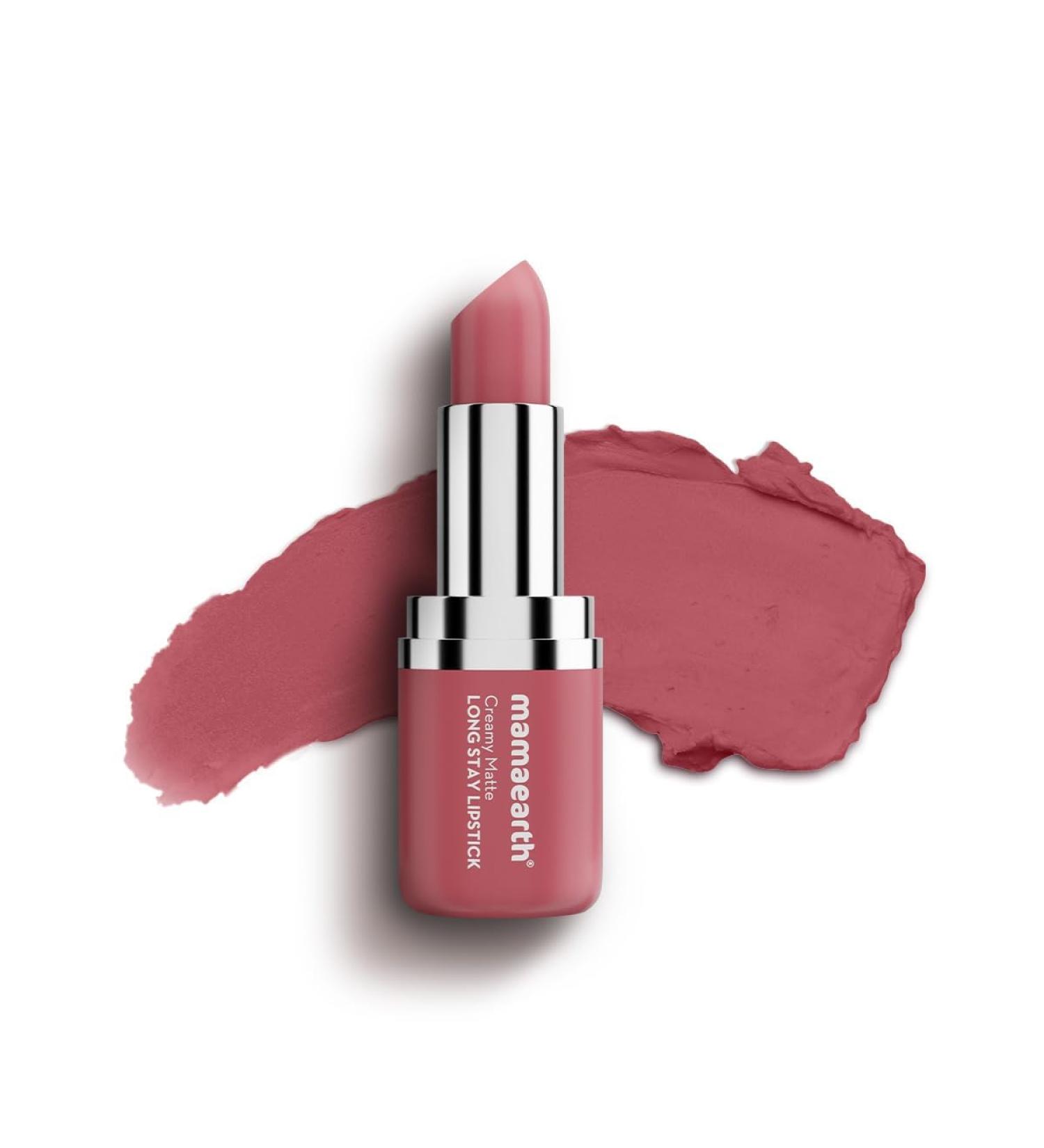 Mamaearth Creamy Matte Long Stay Lipstick - Rose Nude | 8-Hour Flakeproof Non-Drying Formula with Murumuru Butter & Vitamin E for Intense Color Payoff - International Shipping Available - Buy Online on GoSupps.com