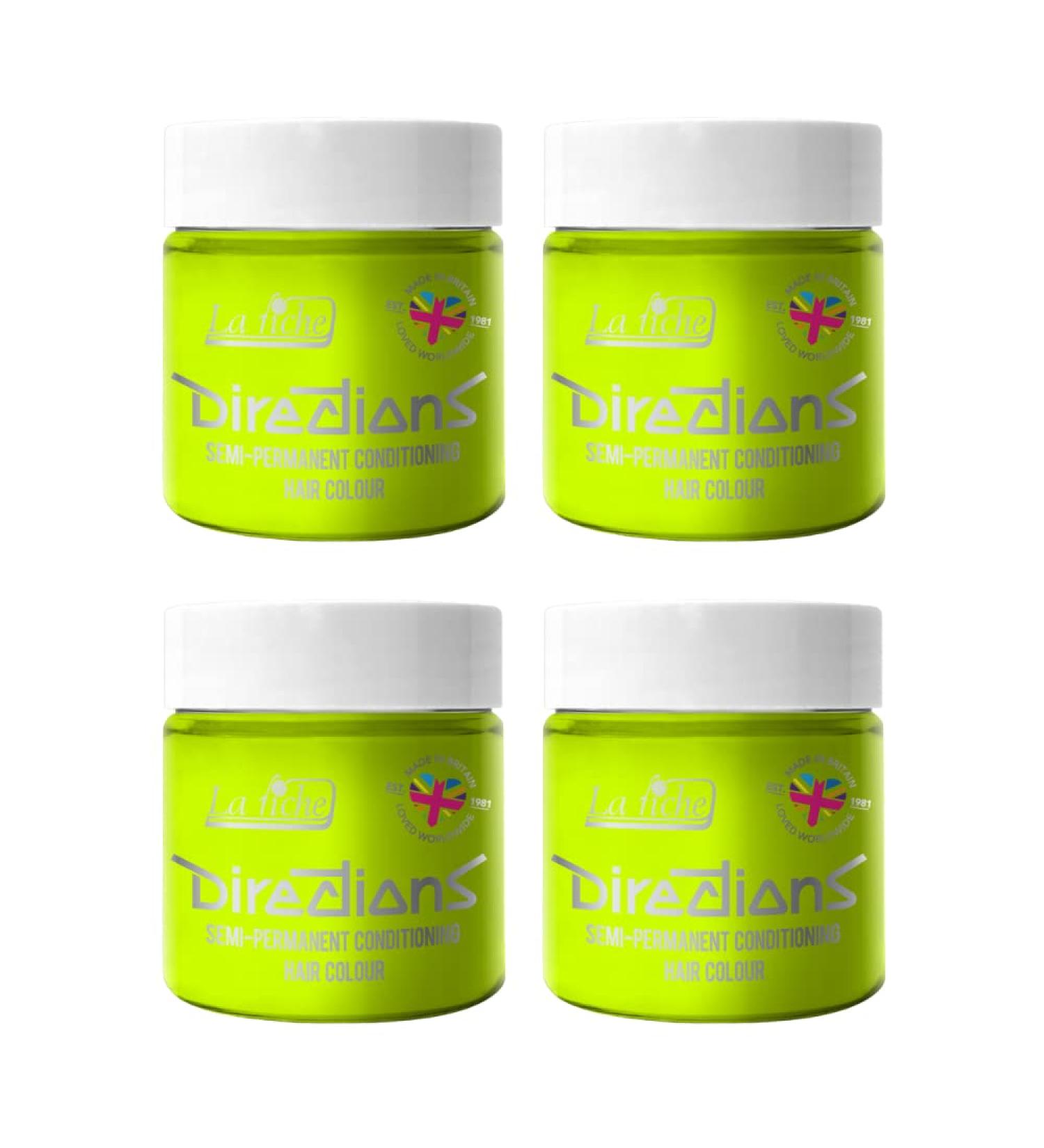 4x La Riche Directions Semi-Permanent Hair Color 100ml Tub - Fluorescent Lime Fluorescent Lime 100 ml (Pack of 4)