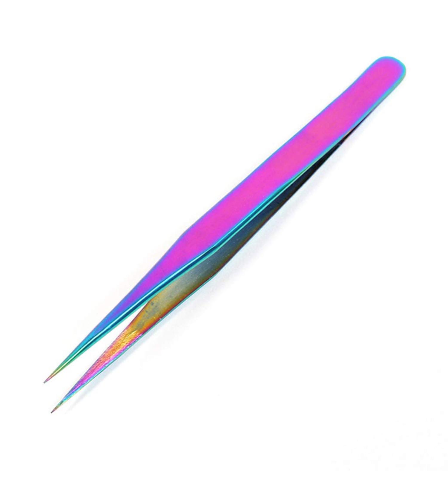 Zhiwenczz Rainbow Stainless Steel Eyelash Tweezers - Professional Multi-Purpose Curved & Straight Pliers for False Lash Extensions - Buy Online on GoSupps.com