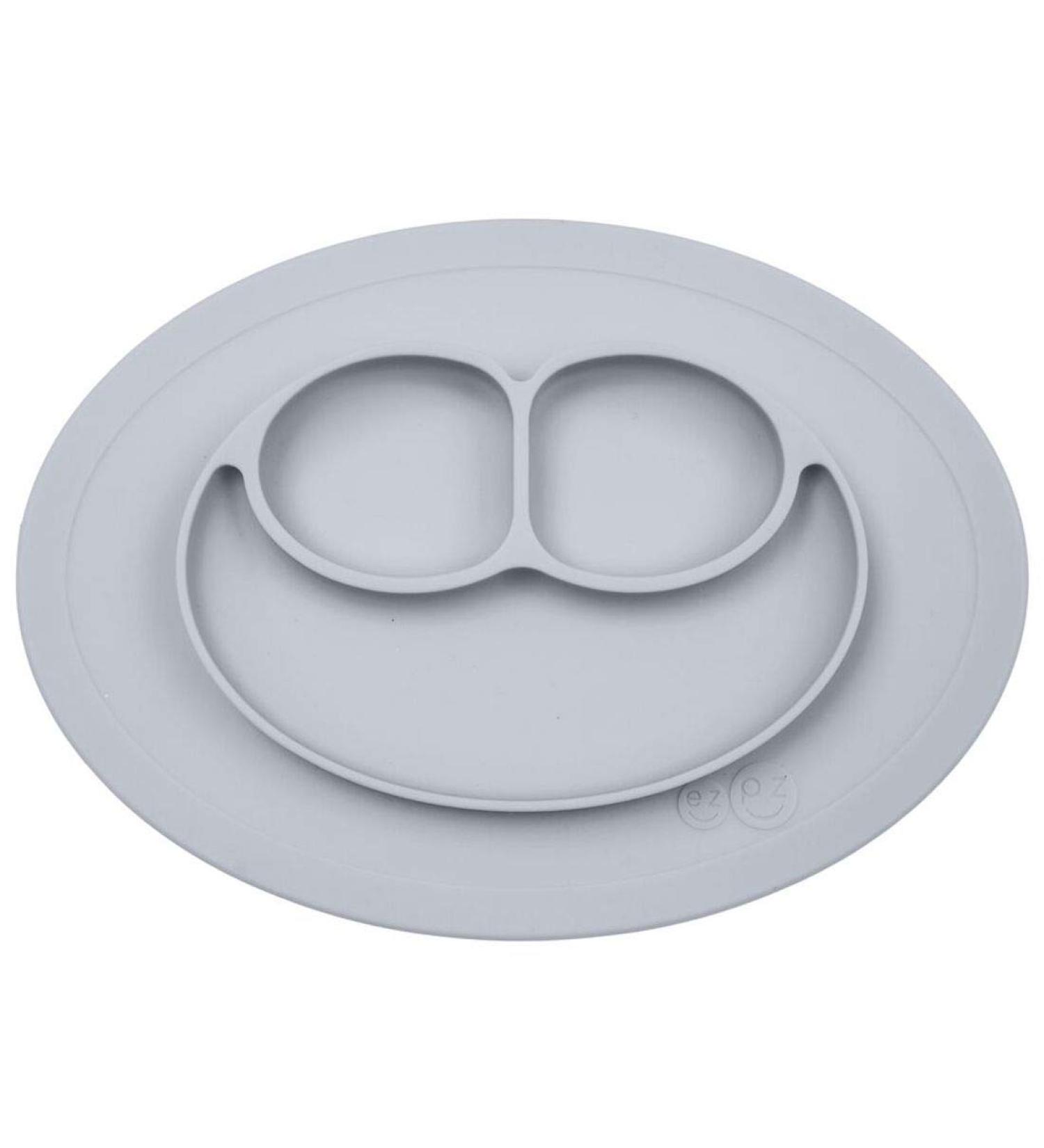 ezpz Mini Mat (Pewter) - Silicone Suction Plate for Babies & Toddlers - Self-Feeding & First Foods - Includes Travel Bag - Light Grey - Buy Online on GoSupps.com