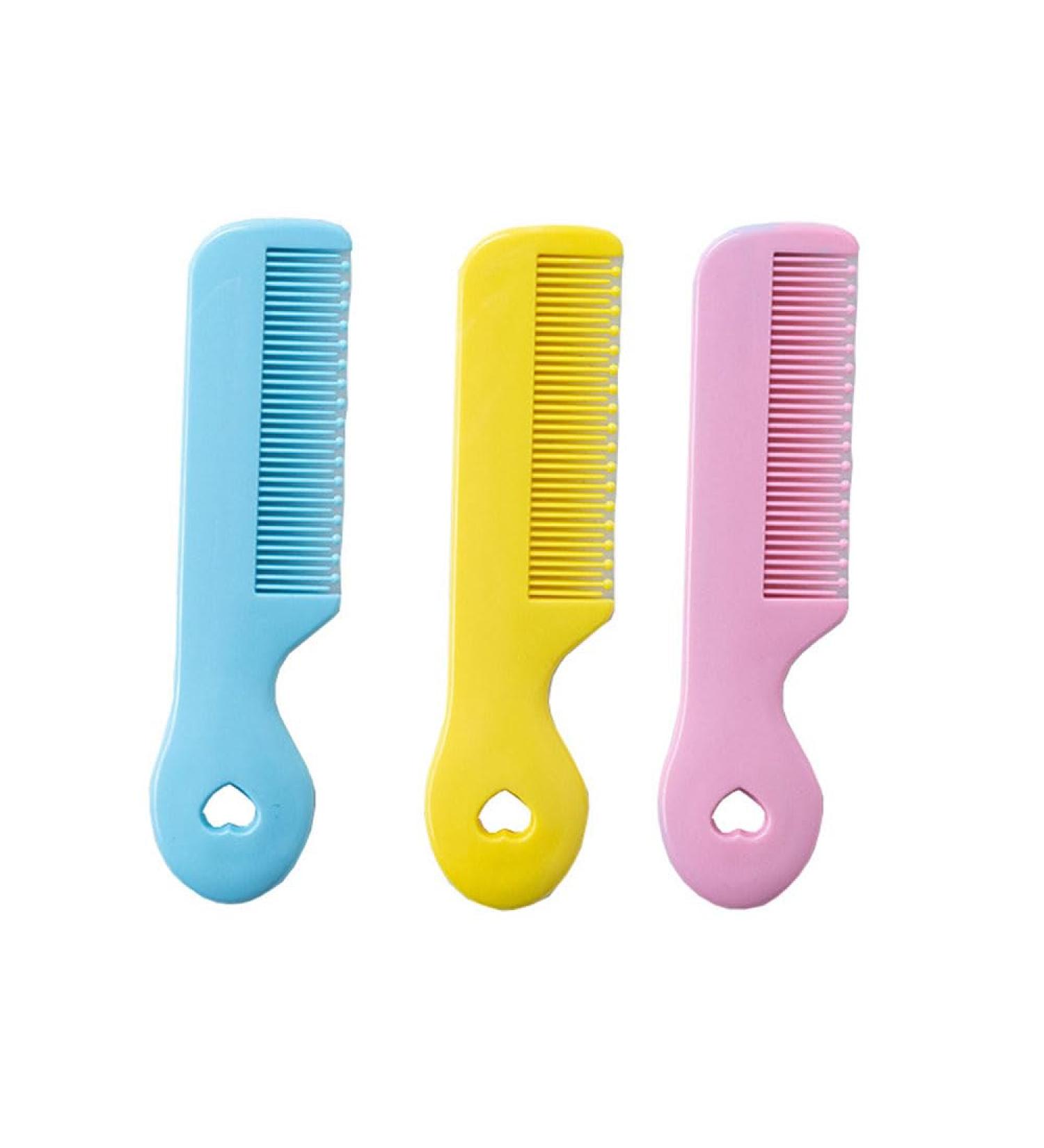 Baby Comb Set (3 Pieces) - Gentle Hair Brush & Comb for Toddlers - Blue Pink Yellow - Safe Newborn Toiletries - Buy Online on GoSupps.com