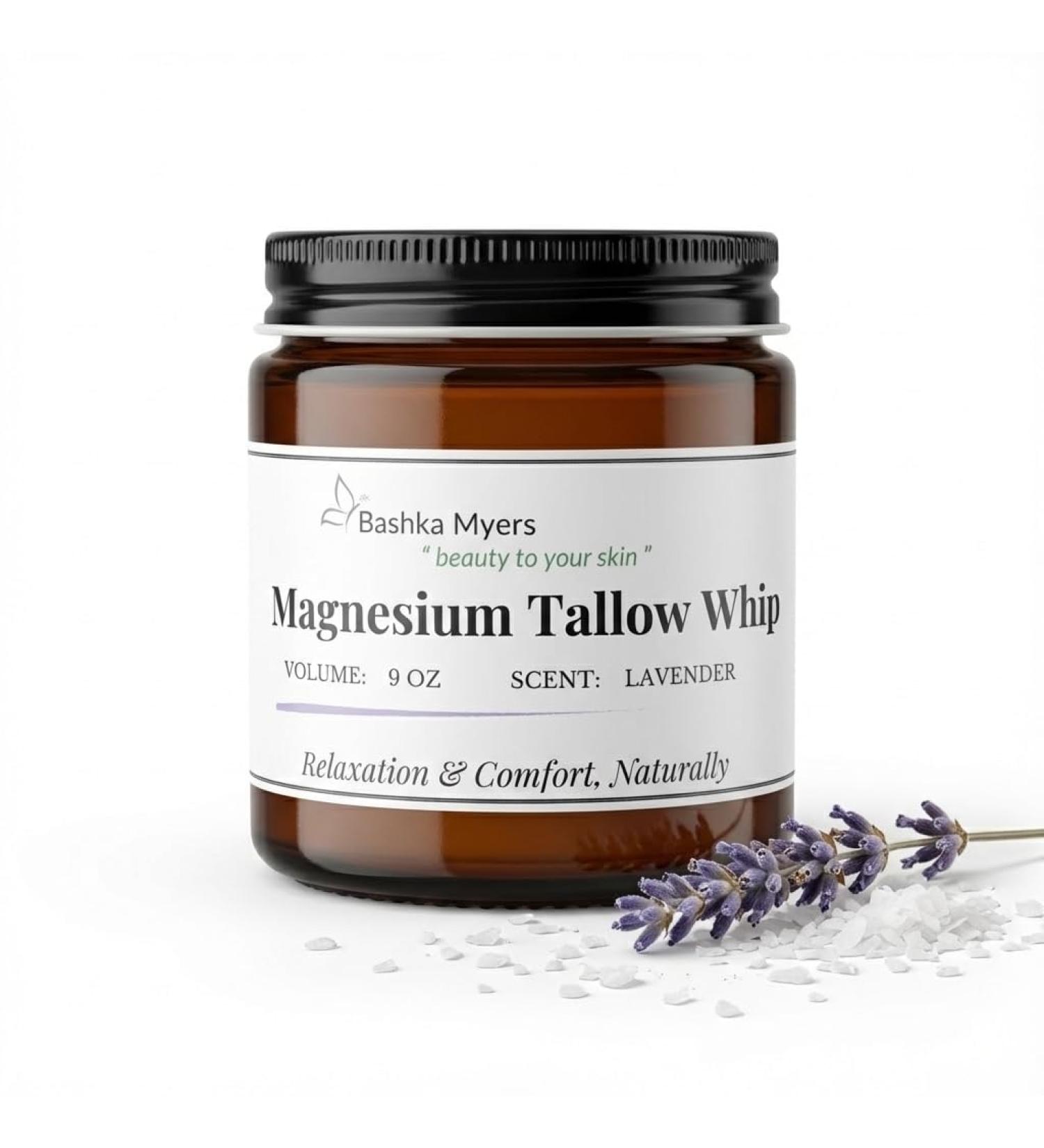 Bashka Myers 9 oz Magnesium Tallow Whipped Balm | Grass-Fed & Grass-Finished | Magnesium-Infused | Organic Lavender | Calming Moisturizer for Relaxation - Buy Online on GoSupps.com