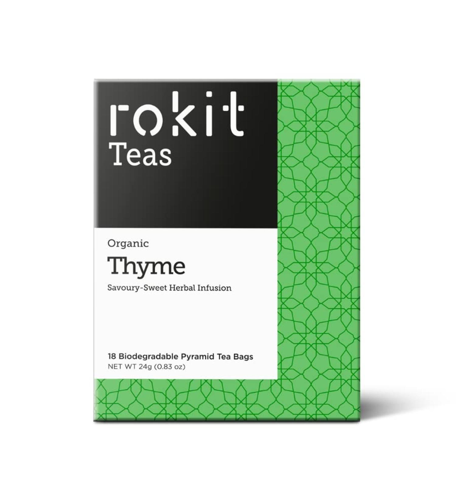 Rokit Teas | Organic Thyme Leaf | Herbal Tea | 18 Unbleached & Biodegradable Tea Bags | Naturally Caffeine Free Thyme Leaf 1 Box (18 Tea Bags) - Buy Online on GoSupps.com