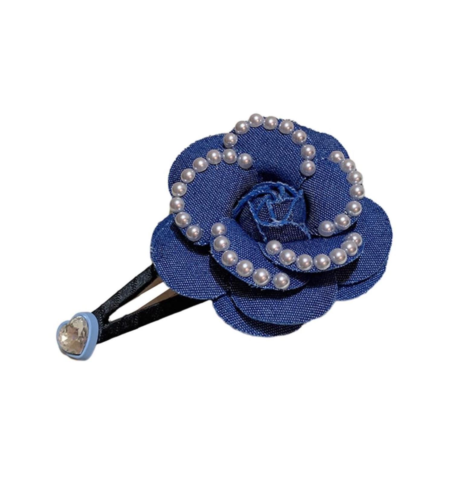 Limtula Sweet Style Hair Rope -slip Hair Barrettes for Teenagers Pearl Decor Camellia Shape Hair Pins and Elastic Hair Rope Dark blue BB clip - Buy Online on GoSupps.com