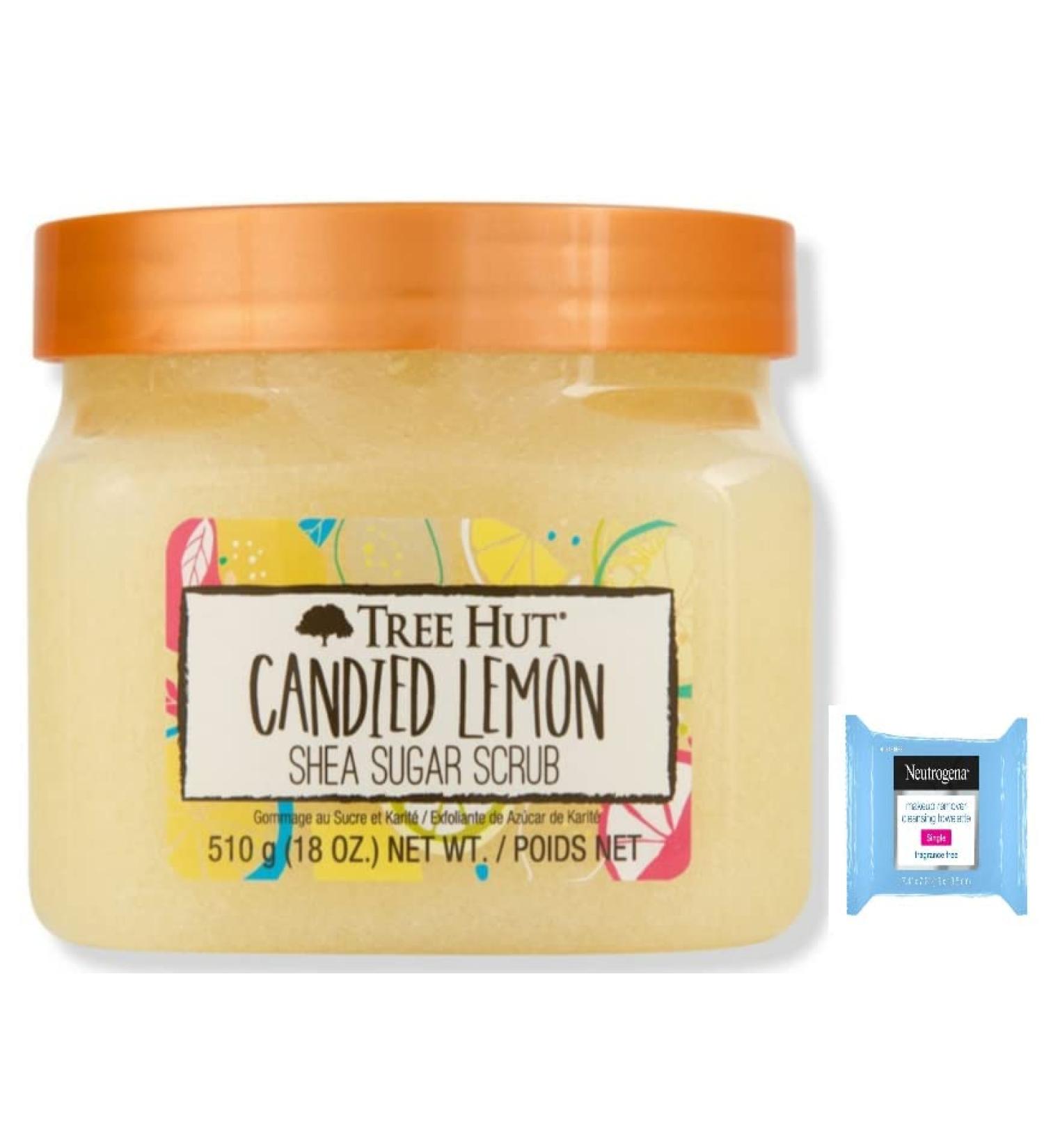 Tree Hut Shea Sugar Body Scrub Candied Lemon 18oz + Bonus Fragrance-Free Makeup Remover Towelettes - Buy Online on GoSupps.com