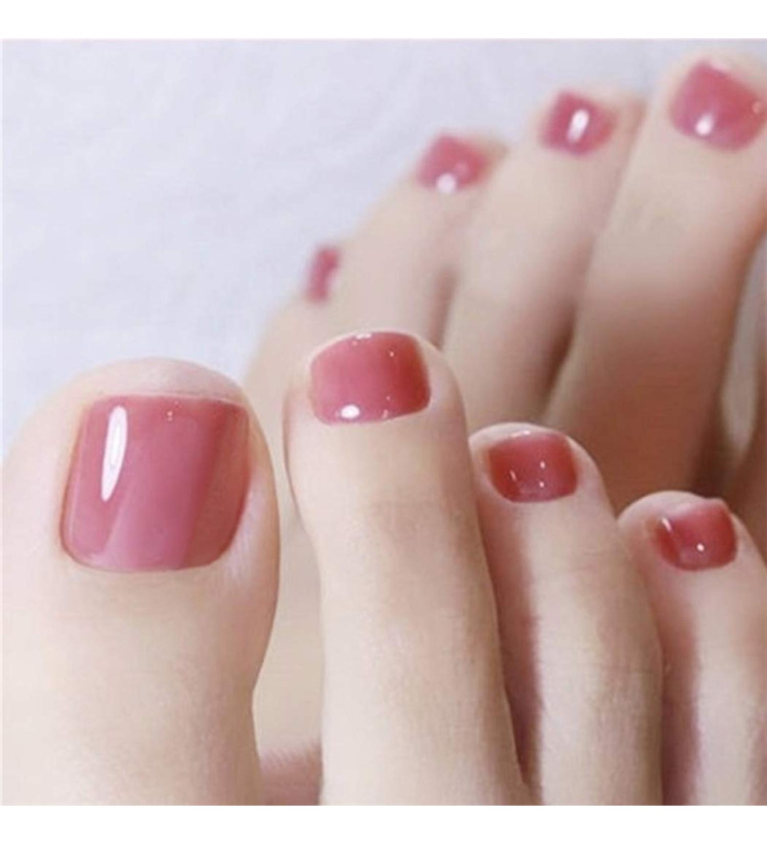 Yienate Bridal Jelly Rose Pink False Toe Nails - 24Pcs Full Cover Chic Nail Tips for Perfect Feet - Buy Online on GoSupps.com