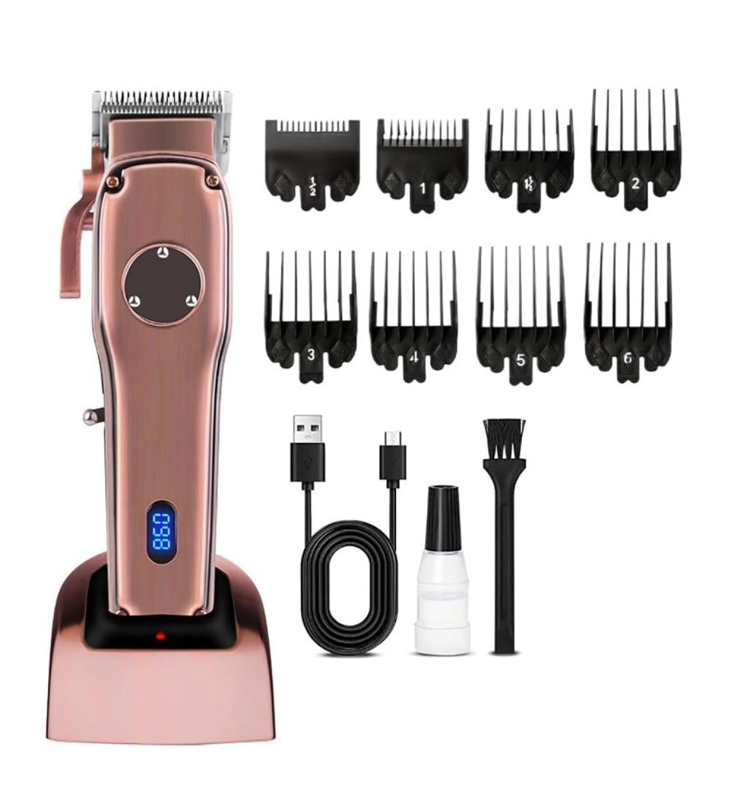 Pro Hair Clipper All-Metal Professional Head Electric Clippers Men's Beard Hairstyle Battery Level Display Trimmer Charger with Base(Color:Copper) - Buy Online on GoSupps.com