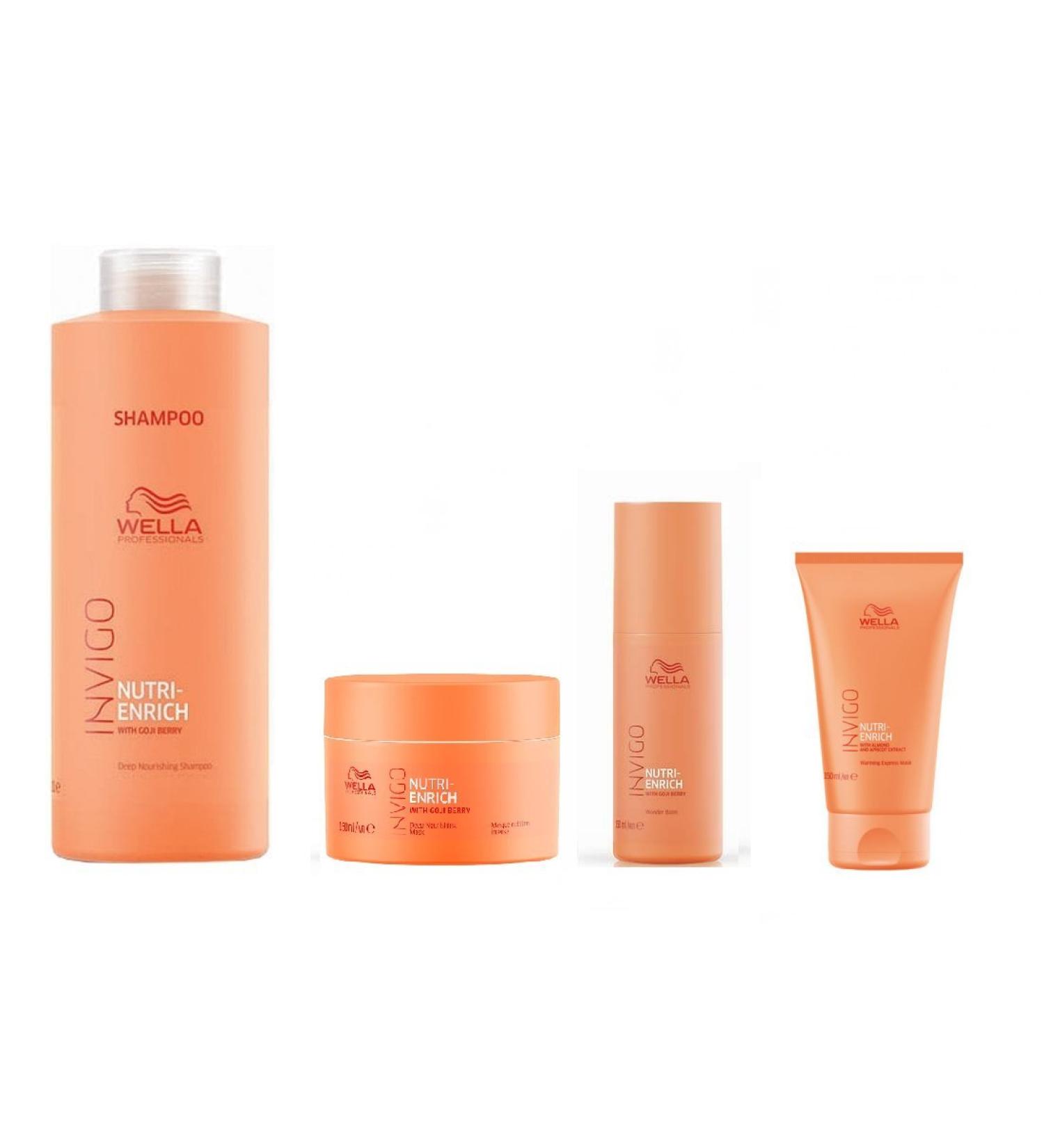 Wella INVIGO Nutri-Enrich Deep Nourishing Shampoo 1000ml Mask 150ml Wonder Balm 150ml and Express Mask 150ml