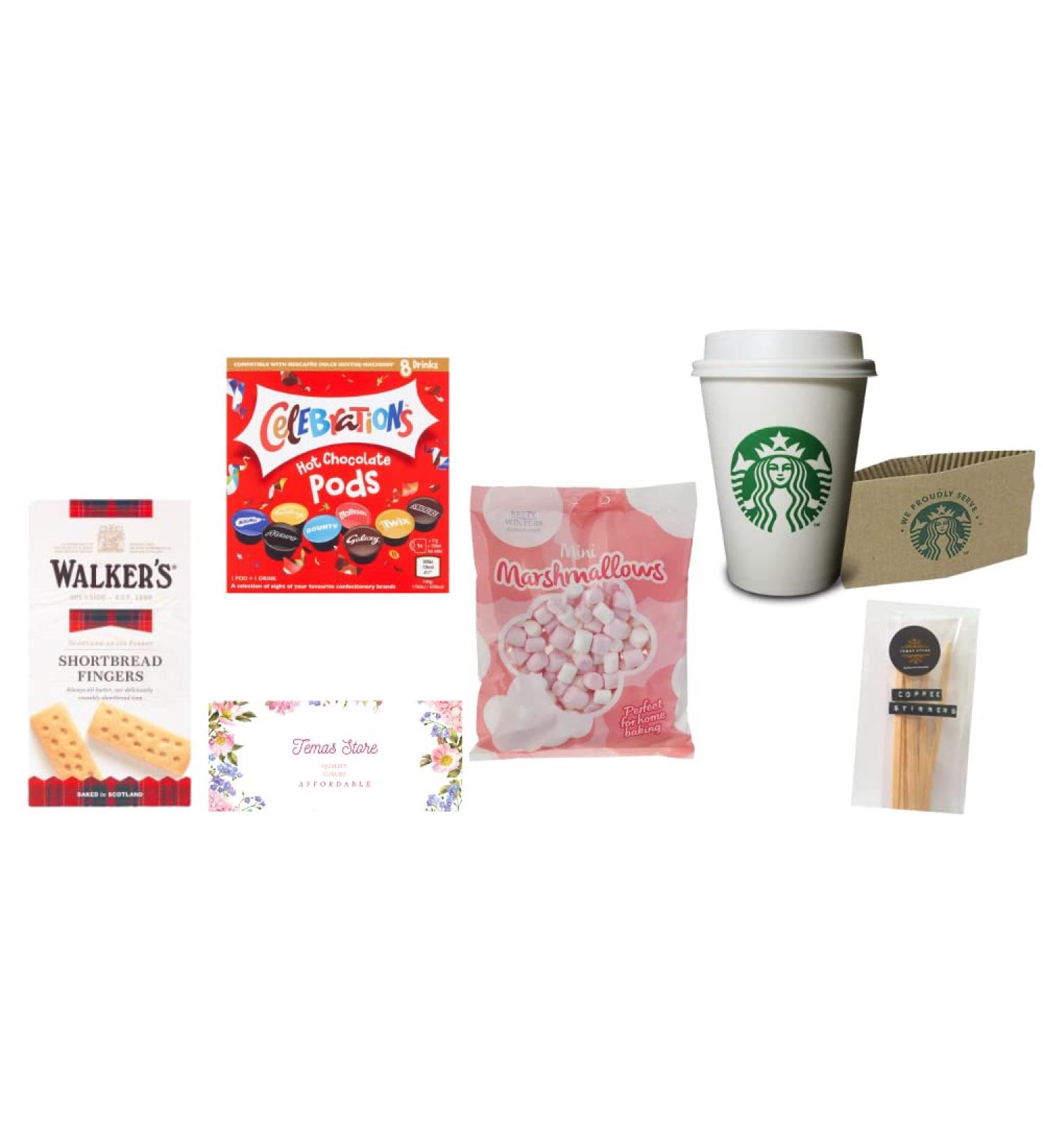 Temas Celebrations Hot Chocolate Pods Gift Set includes Celebrations Hot Chocolate pods (8 pods) Short Bread Biscuit Marshmallows Reusable Coffee Cup & Sleeves Hot Chocolate Stirrers |Easter - Buy Online on GoSupps.com