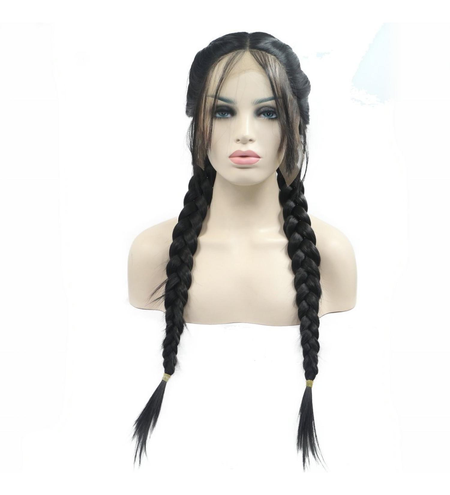 Natural Black Double Braided Wig with Baby Hair - 26 Synthetic Lace Front Wig for Women & Girls - Shop Now! - Buy Online on GoSupps.com