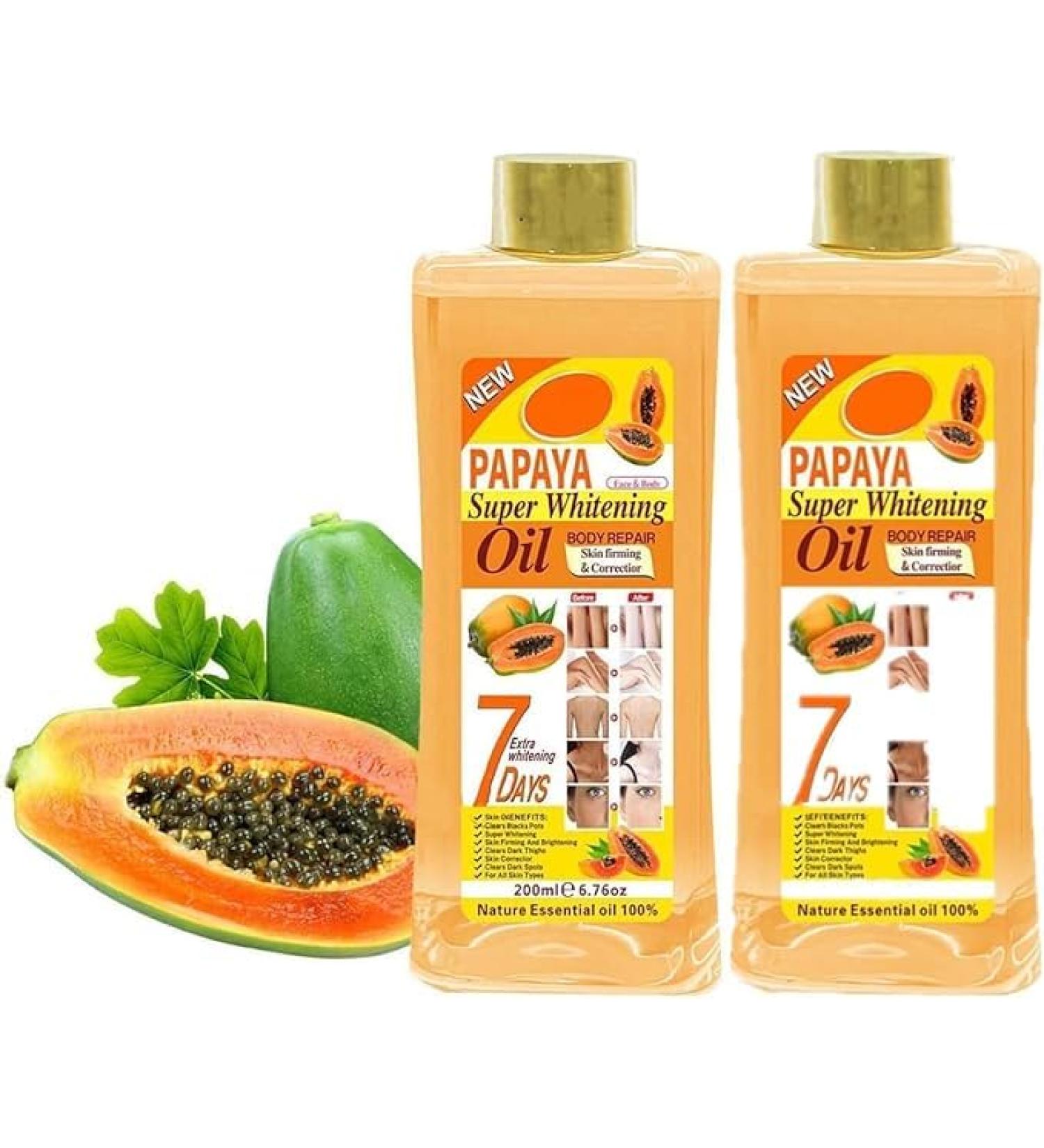  2Pcs Papaya Super Whitening Oil 7 Days Papaya Oil for Skin Papaya Oil for Lightening Dark Skin Face and Body Moisturizer Nourishing Body Repair for All Skin Types 200ml/6.76fl.oz - Buy Online on GoSupps.com
