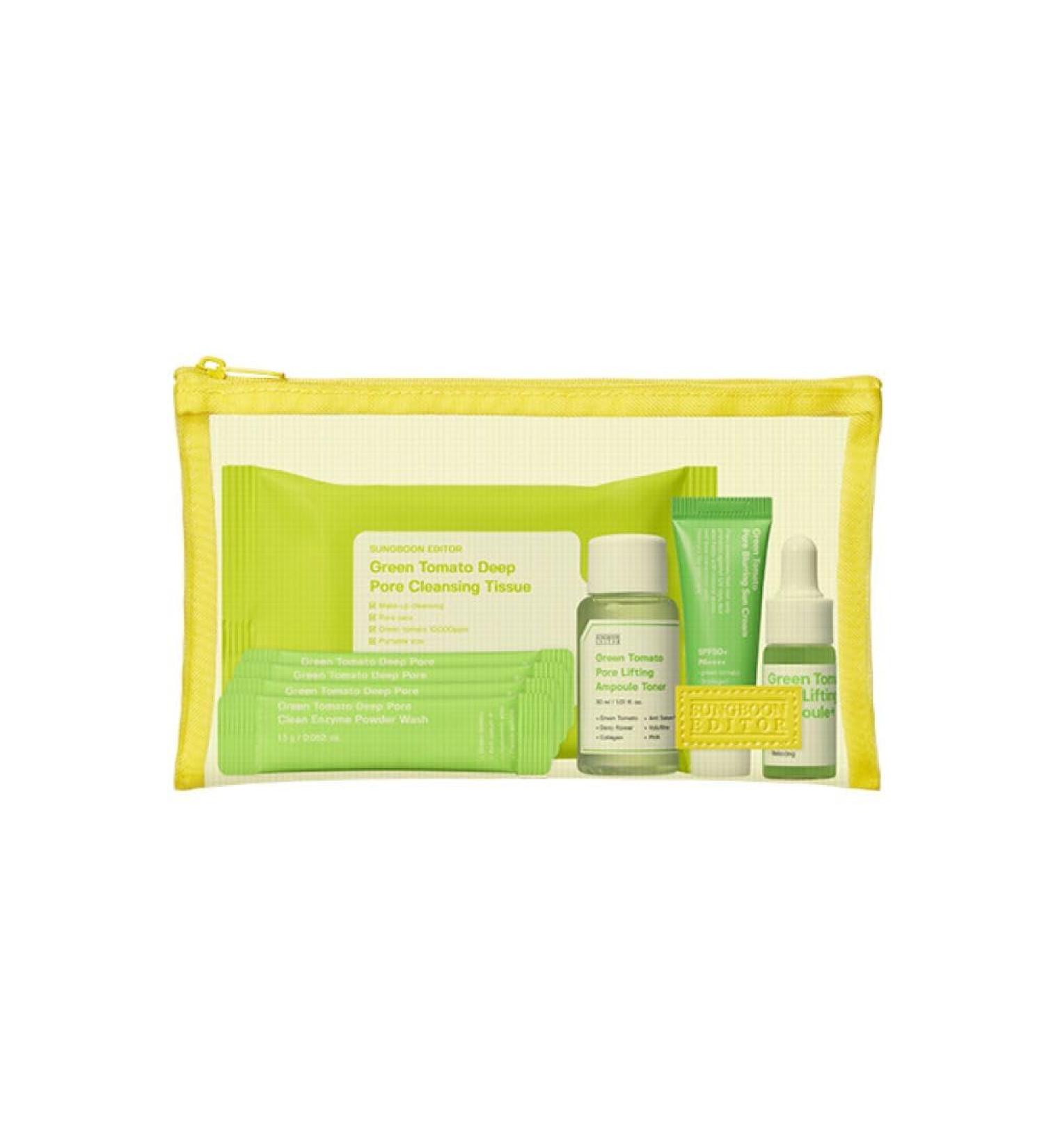 Shop Green Tomato Travel Kit - Cleansing Tissues Pore Cleaner Hydrating Skincare & Sun Protection | Korean Skincare Essentials - Buy Online on GoSupps.com