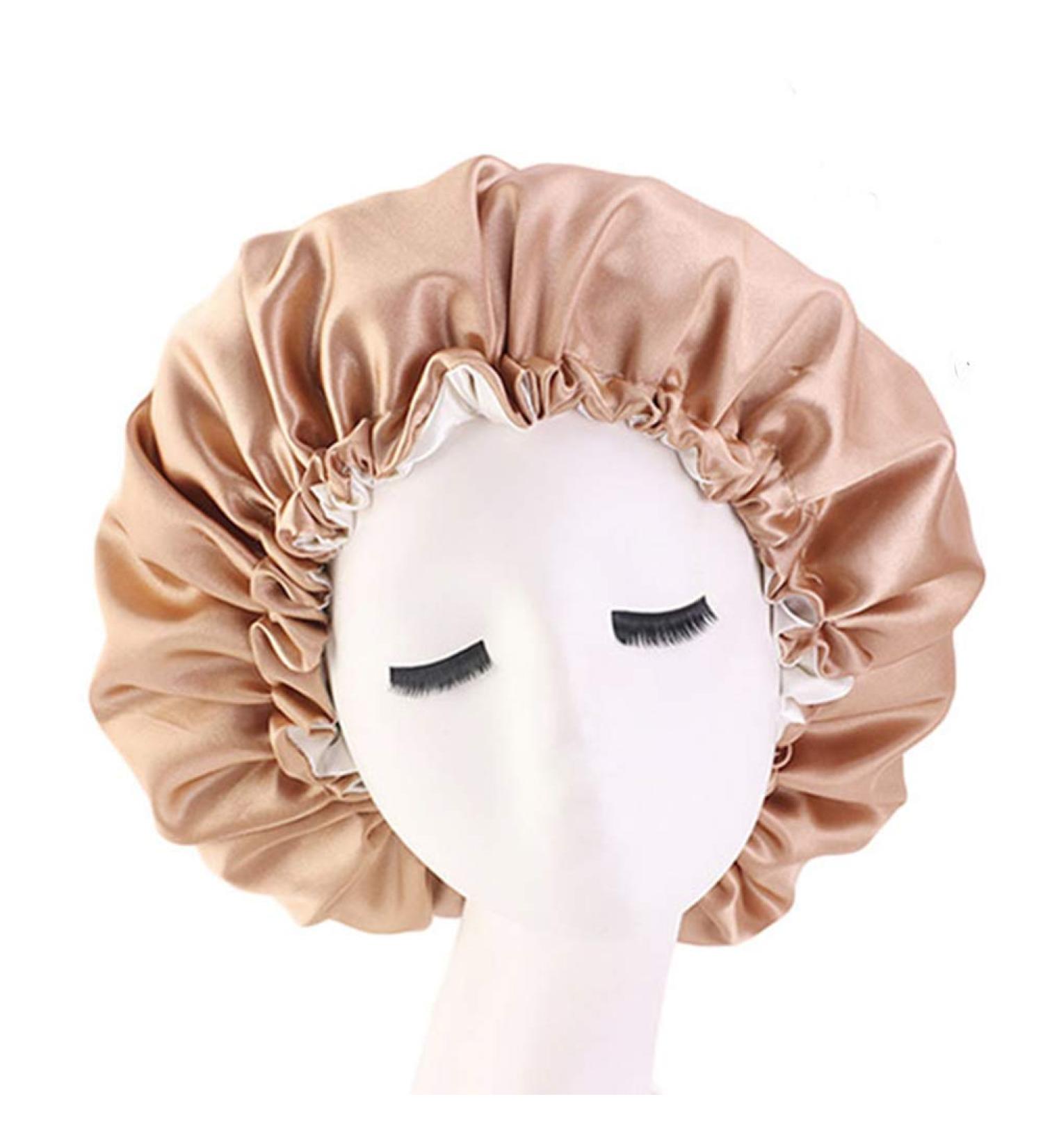 Cospack Extra Large Satin Bonnet Sleep Cap | Double Layer Reversible Adjustable for Sleeping - Champagne & Beige - Buy Online on GoSupps.com