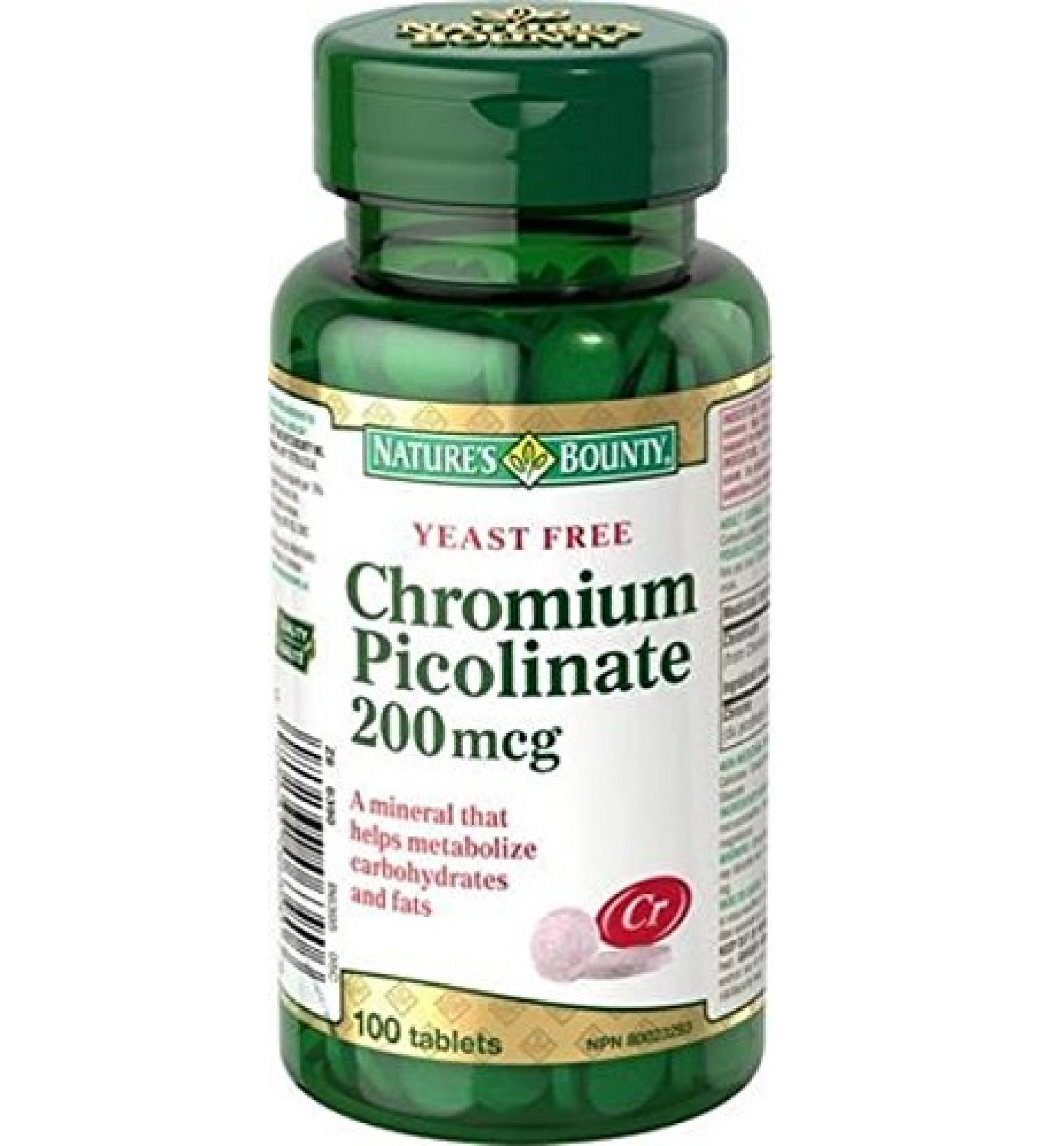Nature's Bounty Chromium 200 mcg 100 Tablets (New Label Look!)