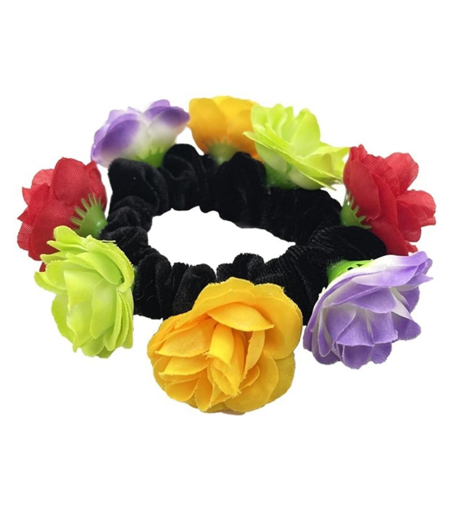 Delicate Artificial Flower Hairband Elastic Hair Scrunchies Fashionable Ponytail Holder Great for Everyday Hairstyles Red green yellow pur - Buy Online on GoSupps.com
