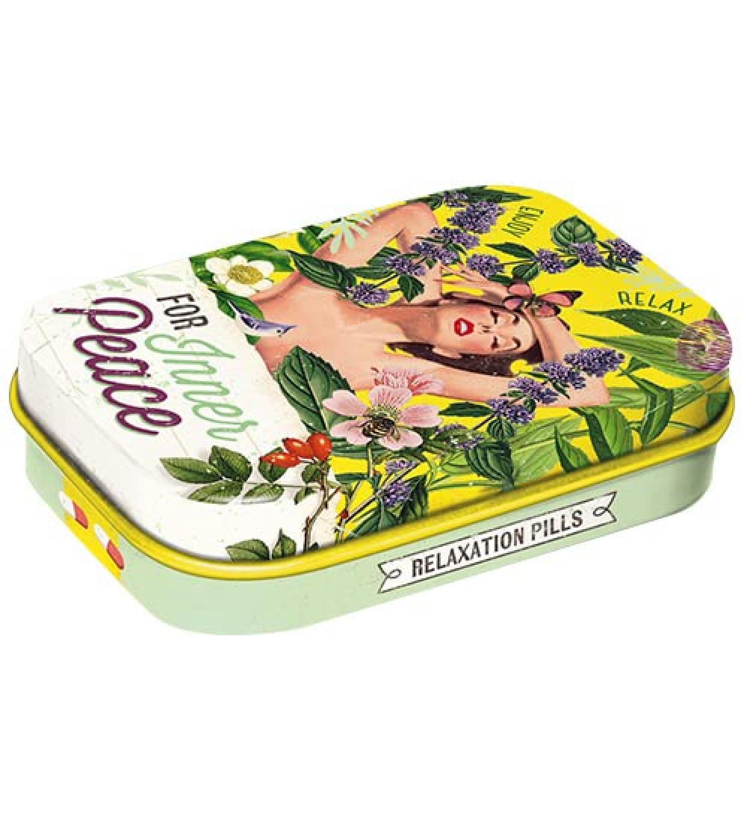 Nostalgic-Art Retro Pillendose 4 x 6 x 1.6 cm Inner Peace Relaxation Pills-Gift idea for nostalgia fans with peppermint drages vintage design