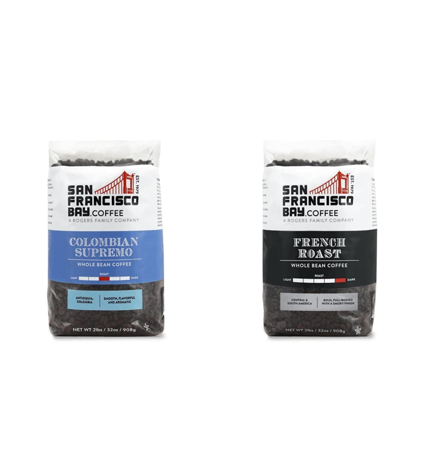 San Francisco Bay Coffee Colombia Supremo Whole Bean 908g & Coffee French Roast Whole Bean 908g - Buy Online on GoSupps.com