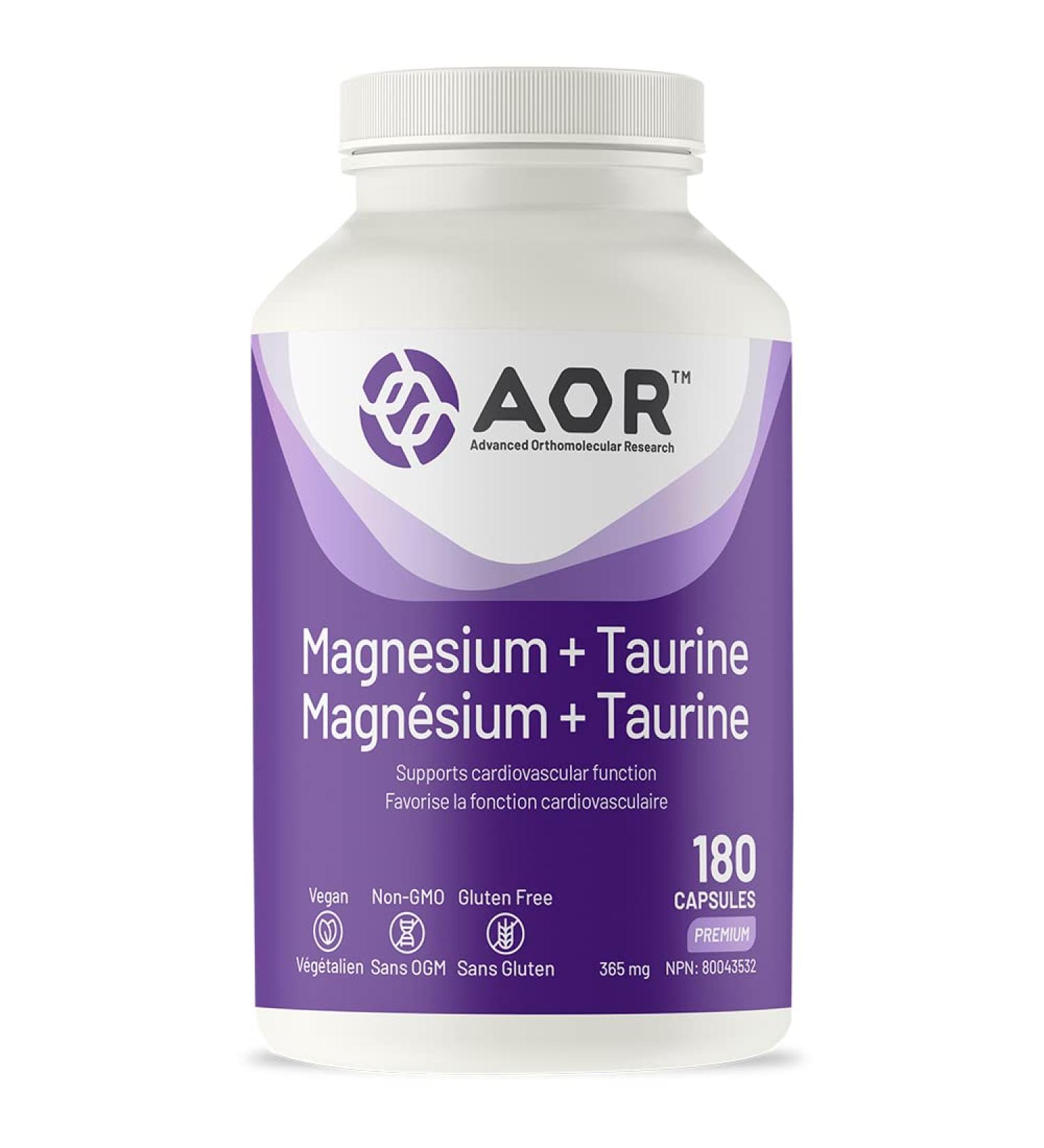 AOR - Magnesium + Taurine Capsules 180 Capsules - Taurine and Magnesium Citrate Supplement - Support Cardiovascular Supplement Bone Health Teeth Health Muscle Function and Healthy Blood Pressure - Buy Online on GoSupps.com