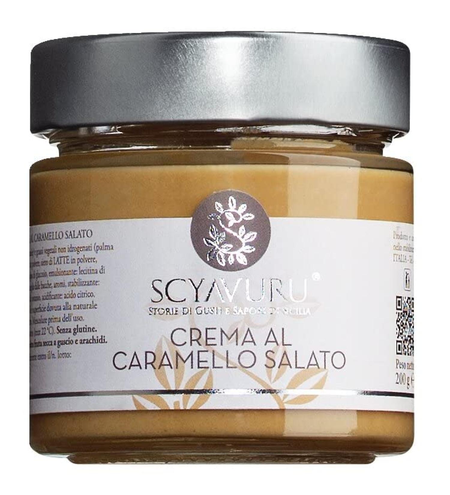 Scyavuru - Crema al Caramello Salato - Sweet caramel spread with a fine salty tint 200 g glass tastes on toast with jam or pancakes
