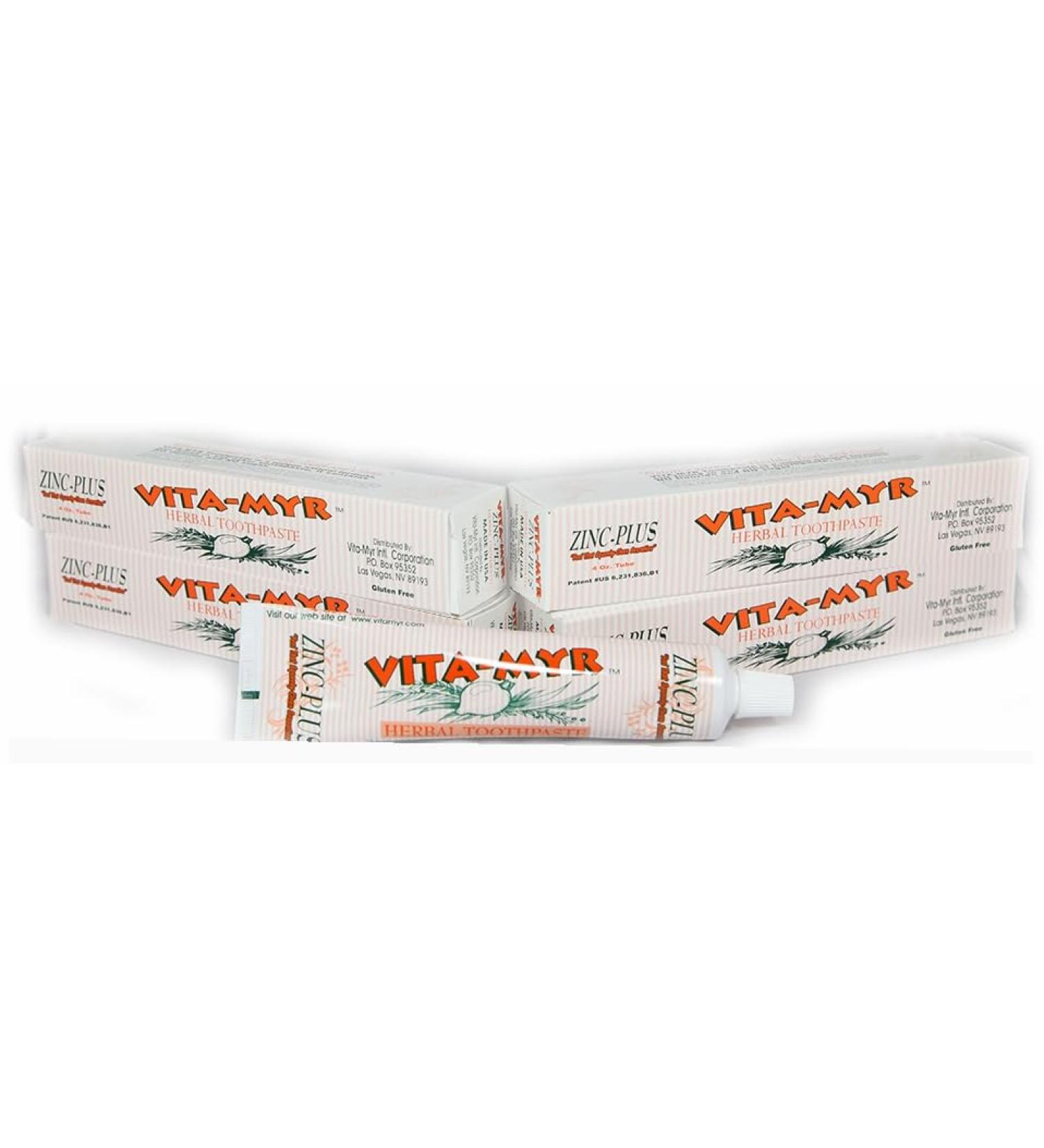 5 Pack Vita-Myr Oral Care Zinc+ Toothpaste - All-Natural Safe and Effective Oral Care Solution - 4 Ounce Each