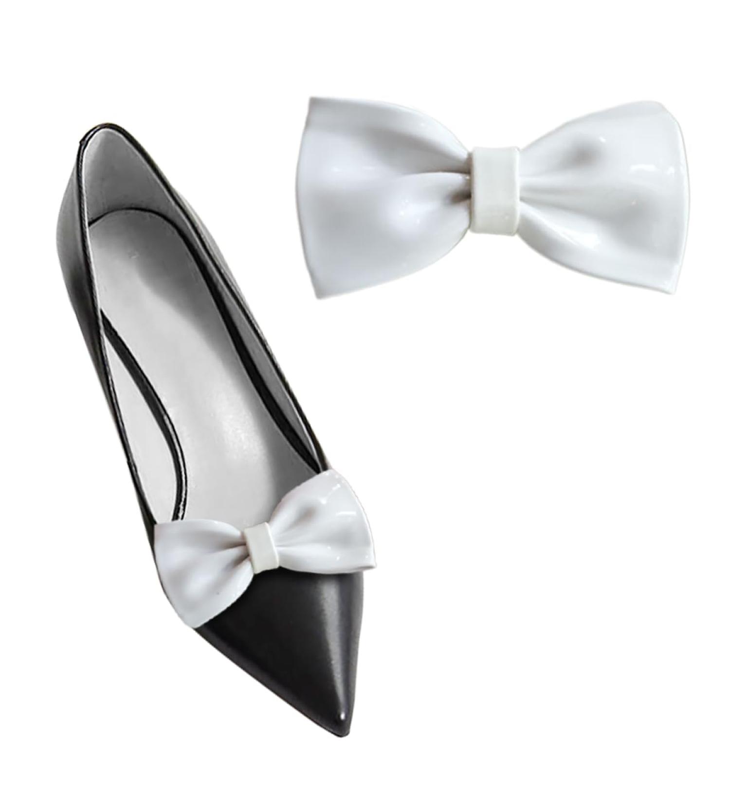 Stylish 2-Piece Paint Leather Loop Shoe Clips - Removable Women's High Heel Buckles & Decorative Accessories - White/Opulent Garden - Buy Online on GoSupps.com