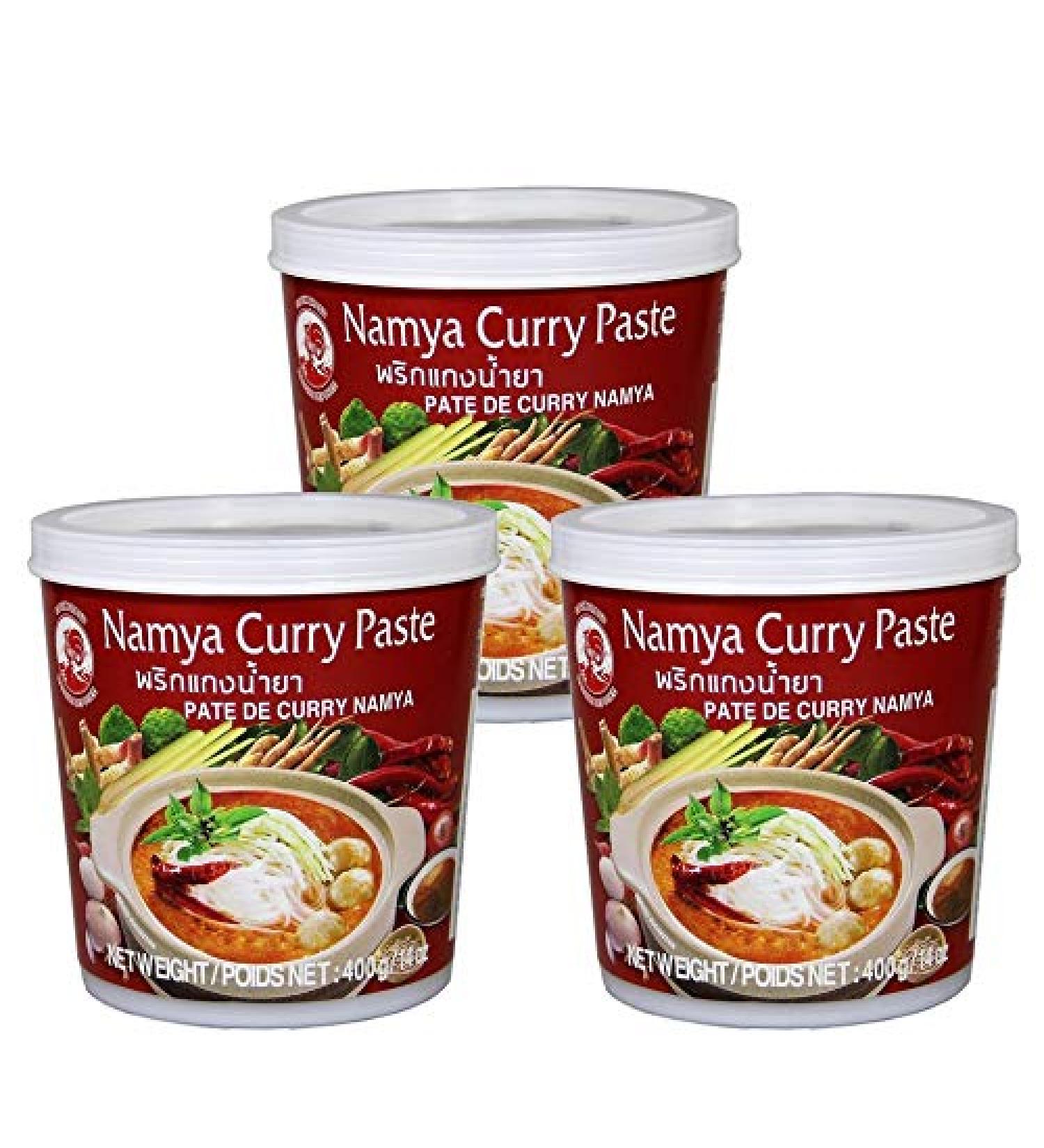 Cock Nam Ya Curry Paste Mild Spicy Authentic Thai Cooking Natural Ingredients Vegan Halal and Gluten Free 3 x 400 g