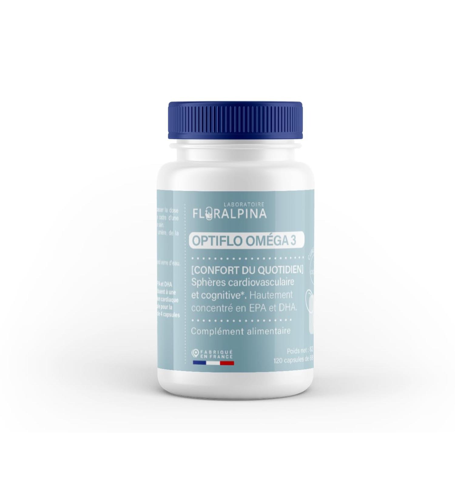 Optiflo Omega 3-120 Vegetable Capsules - EPA and DHA for Cardiovascular and Cerebral Health - Made in France Recommended by Nutritionists - Buy Online on GoSupps.com
