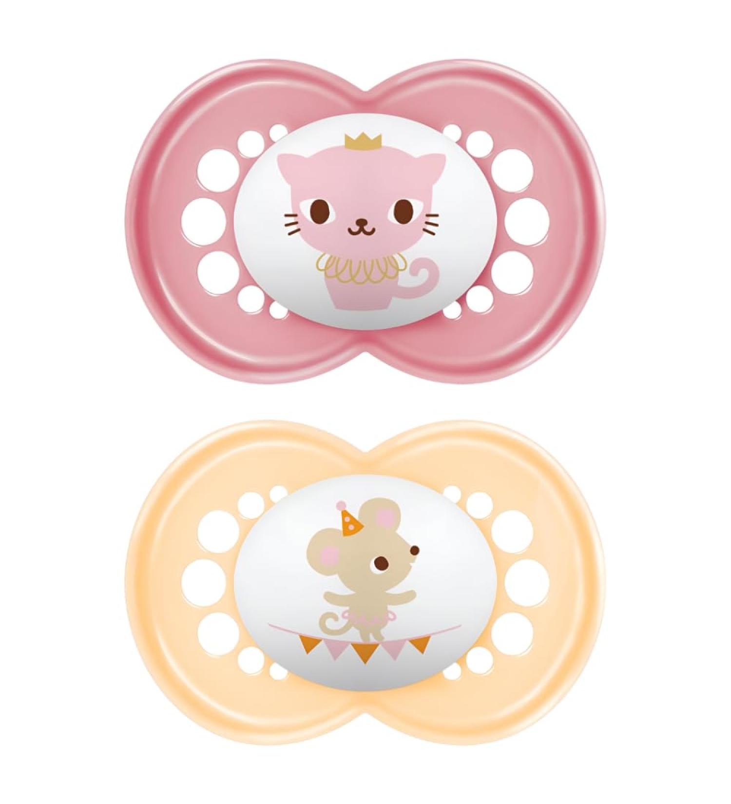 MAM Original Pacifiers Set of 2 for 6+ Months SkinSoft Silicone Organic Round Teat Pink Includes Pacifier Bag Ideal for Baby Comfort - Buy Online on GoSupps.com