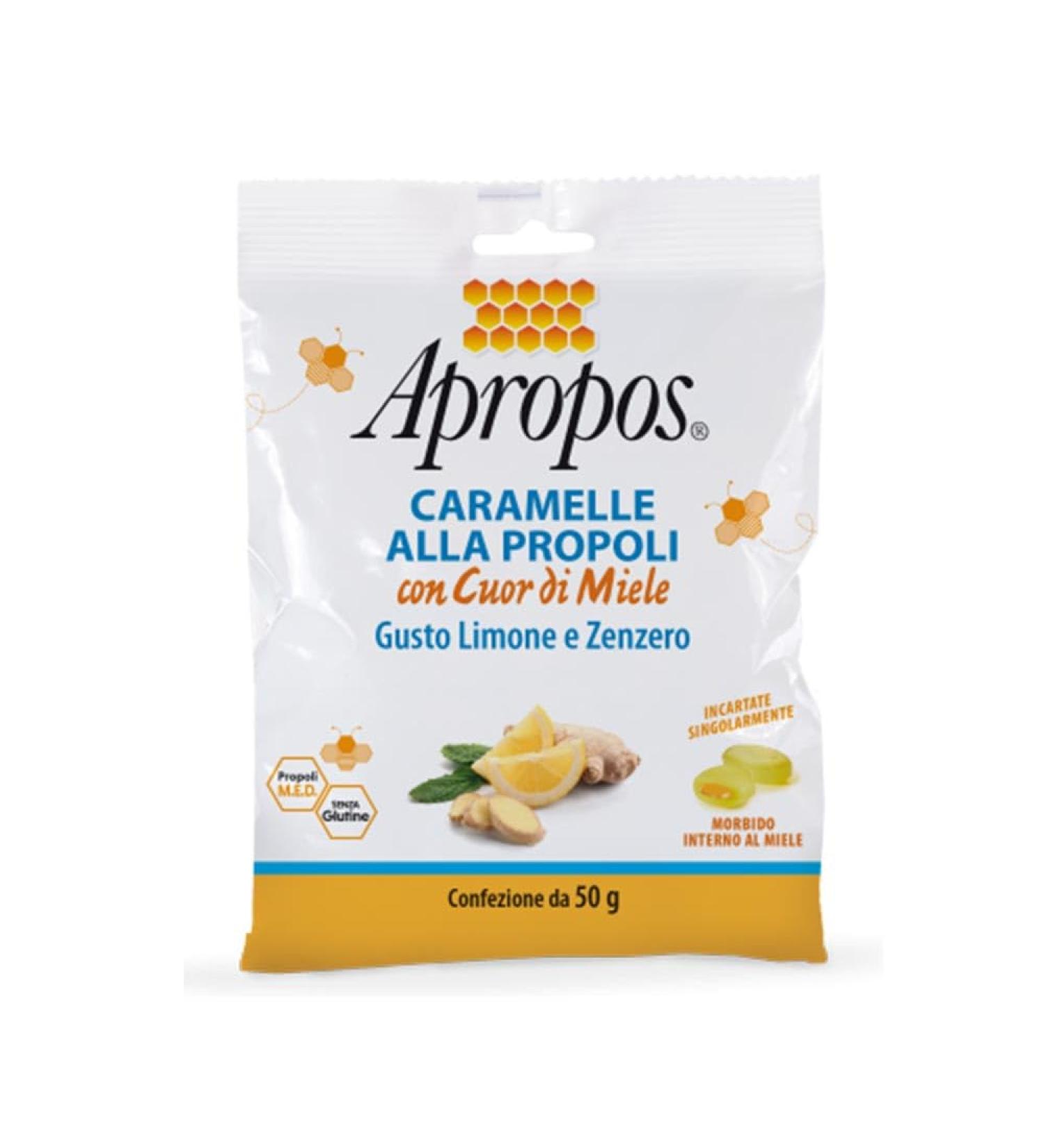 Apropos Apropos Dure Propoli Caramelles with Miele Heart Lemon and Ginger 50 g