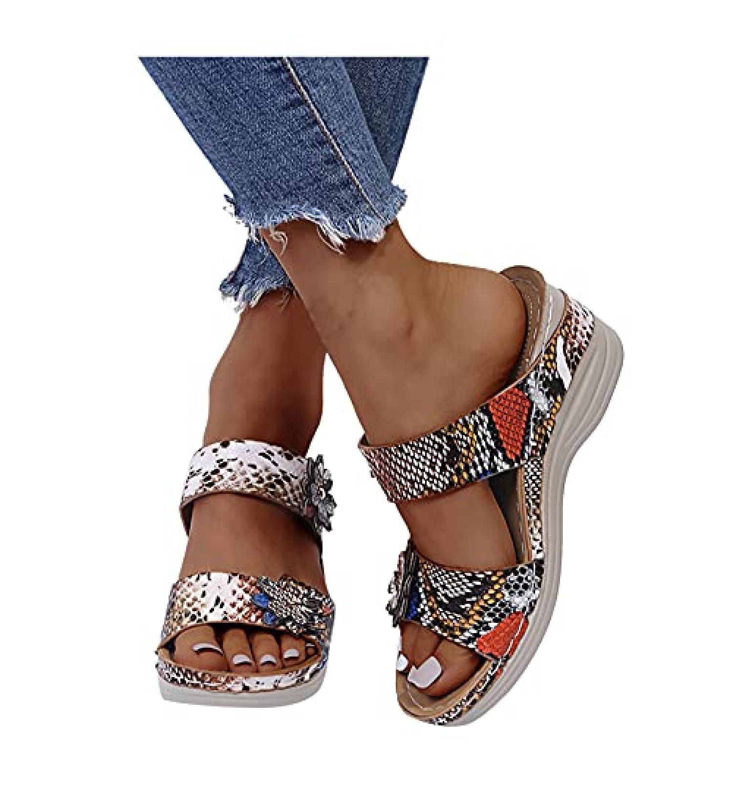 NLOMOCT Orthopedic Sandals for Women Arch Support Leopard Print Wedges Sandal 6.5 - Buy Online on GoSupps.com
