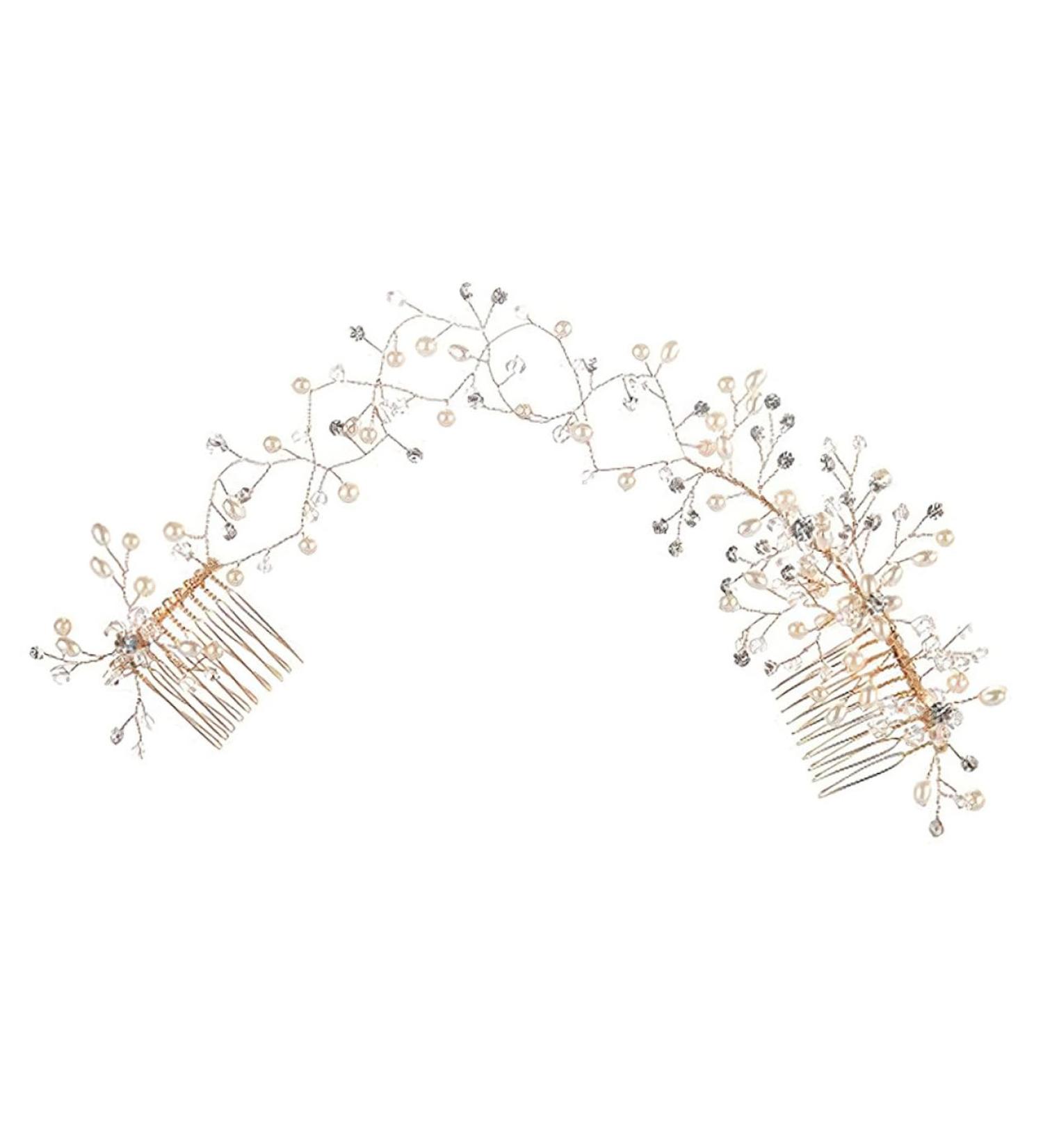 Housoutil Crystal Double Hair Comb Bridal Hair Vine Accessories Black Hair Bow Hair Comb Accessory Hair Jewelry for Wedding Childrens Crown Classic Bride Headgear Alloy - Buy Online on GoSupps.com