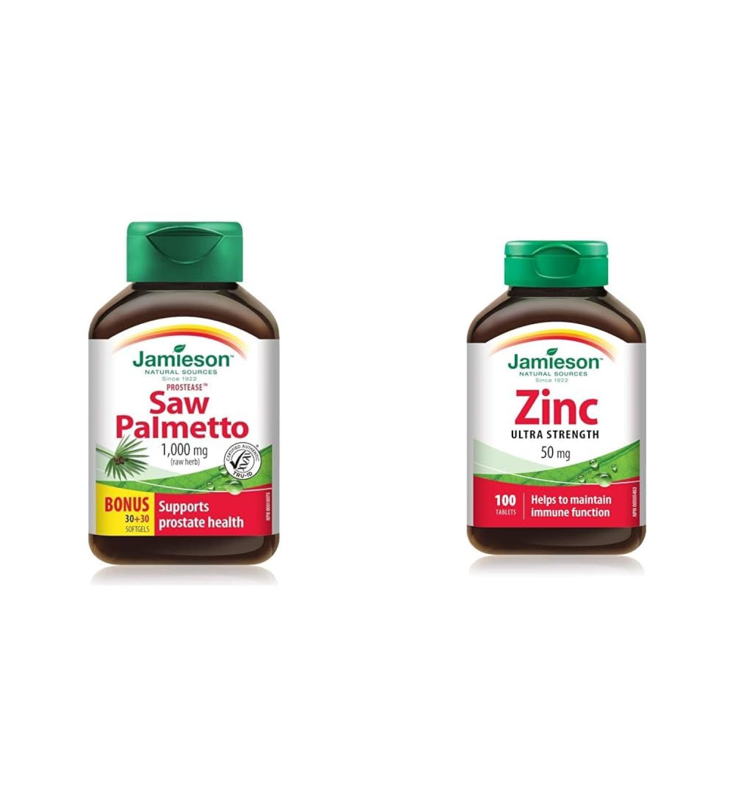 Jamieson Prostease Saw Palmetto 1 000 mg Dry Herbs & Laboratories Zinc 50 Mg 100 Count (Pack of 1) Saw Palmetto + Zinc 50 Mg 100 - Buy Online on GoSupps.com