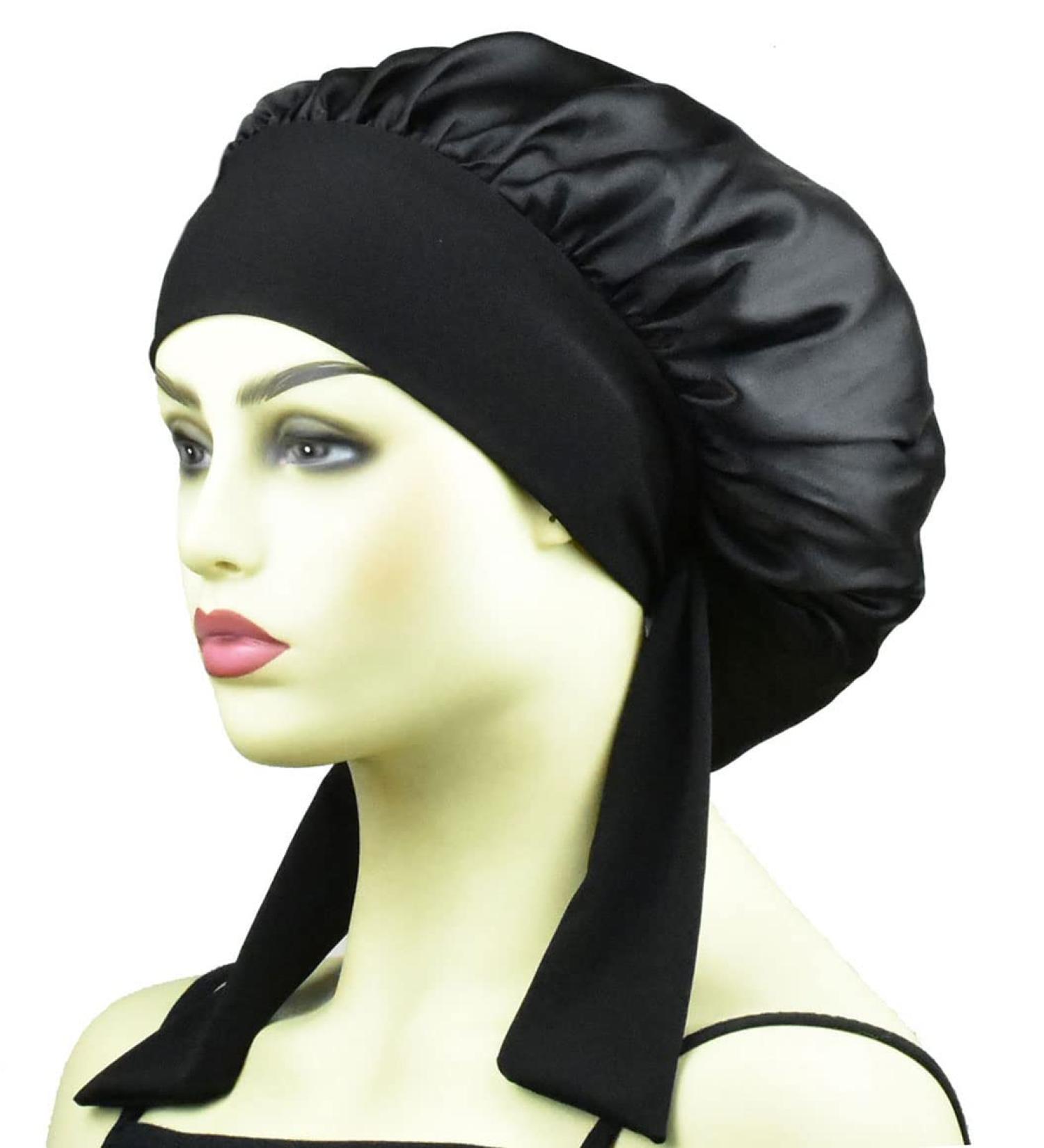 Silk Satin Bonnet for Curly Hair | Women's Sleep Cap for Girls | Large Black Satin Night Cap with Tie Band - Buy Online on GoSupps.com