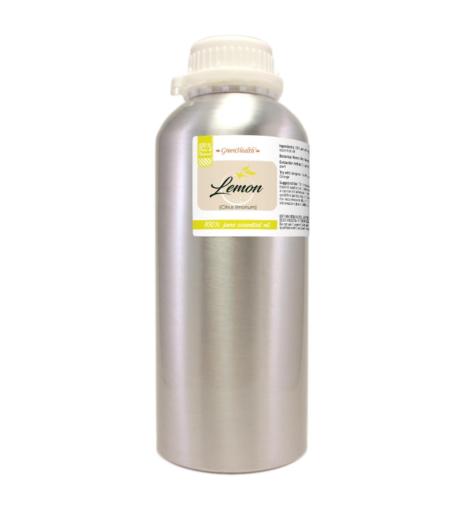 Lemon Essential Oil 32 fl oz (946 ml) Aluminum Bottle w/Plug Cap 100% Pure Essential Oil GreenHealth - Buy Online on GoSupps.com