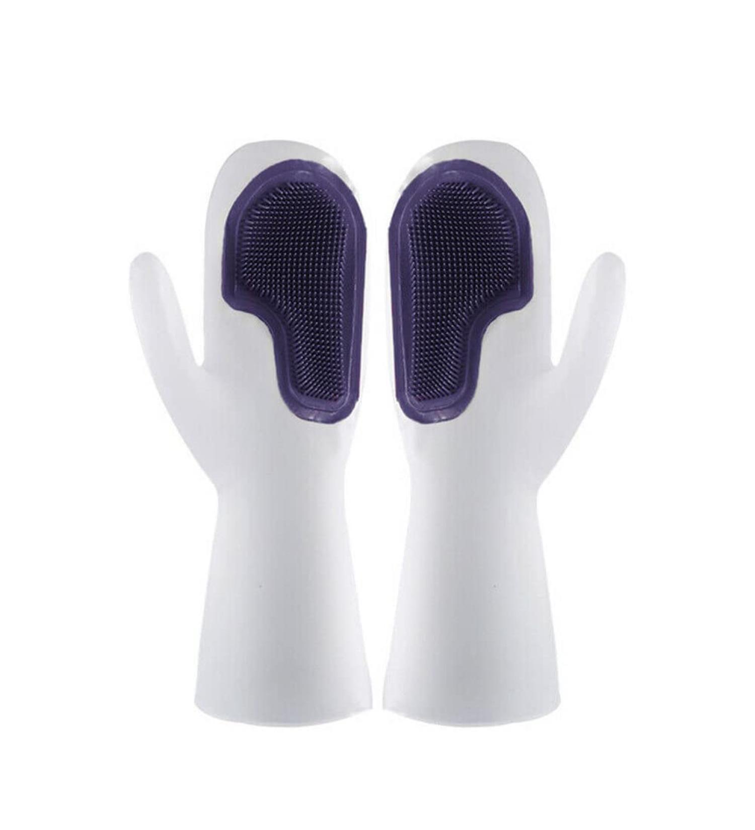 Magic Dish Washing Gloves Silicone Rubber Cleaning Brush Scrubber Kitchen Accessories (Purple) - Buy Online on GoSupps.com