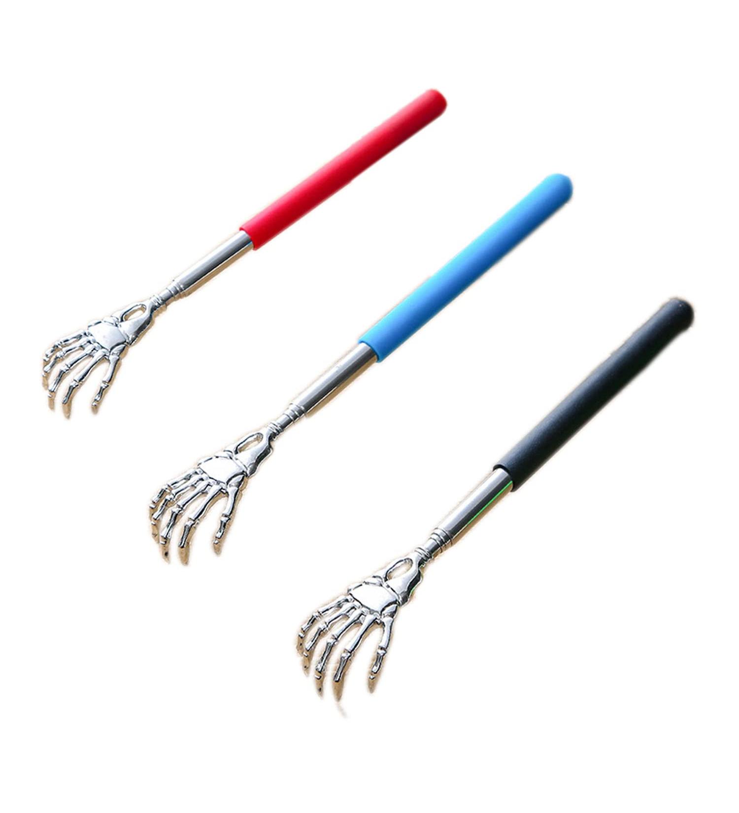 3-Piece Stainless Steel Telescopic Back Scratcher Set - Rubberized Handle for Instant Itch Relief | Available in Black Red & Blue - Buy Online on GoSupps.com