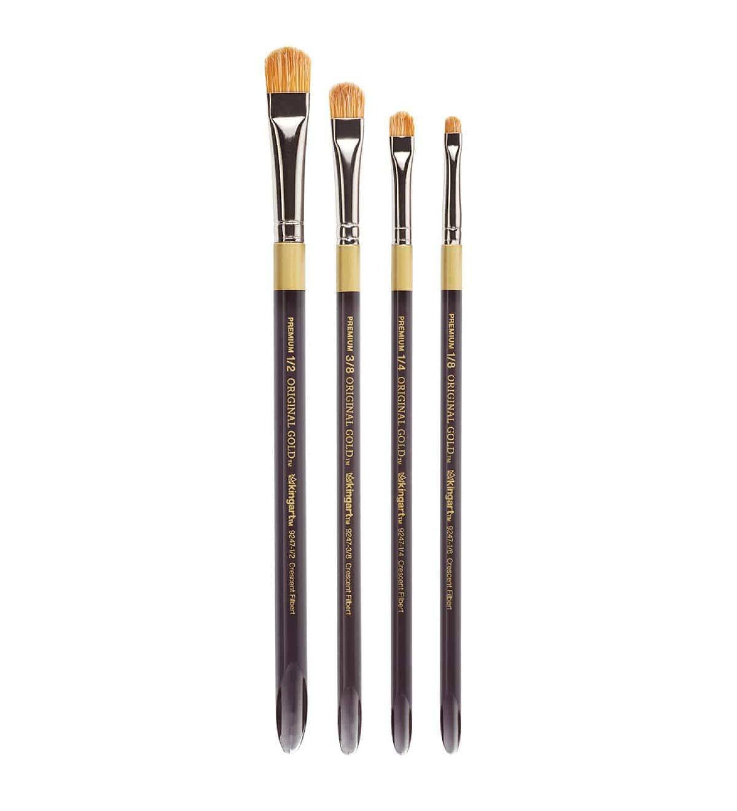 KINGART Original Gold Specialty 9247 Series Crescent Filbert Blender Artist Brush Set of 4 - Acrylic Handle, Taklon & White Bristle Blend - Buy Online on GoSupps.com