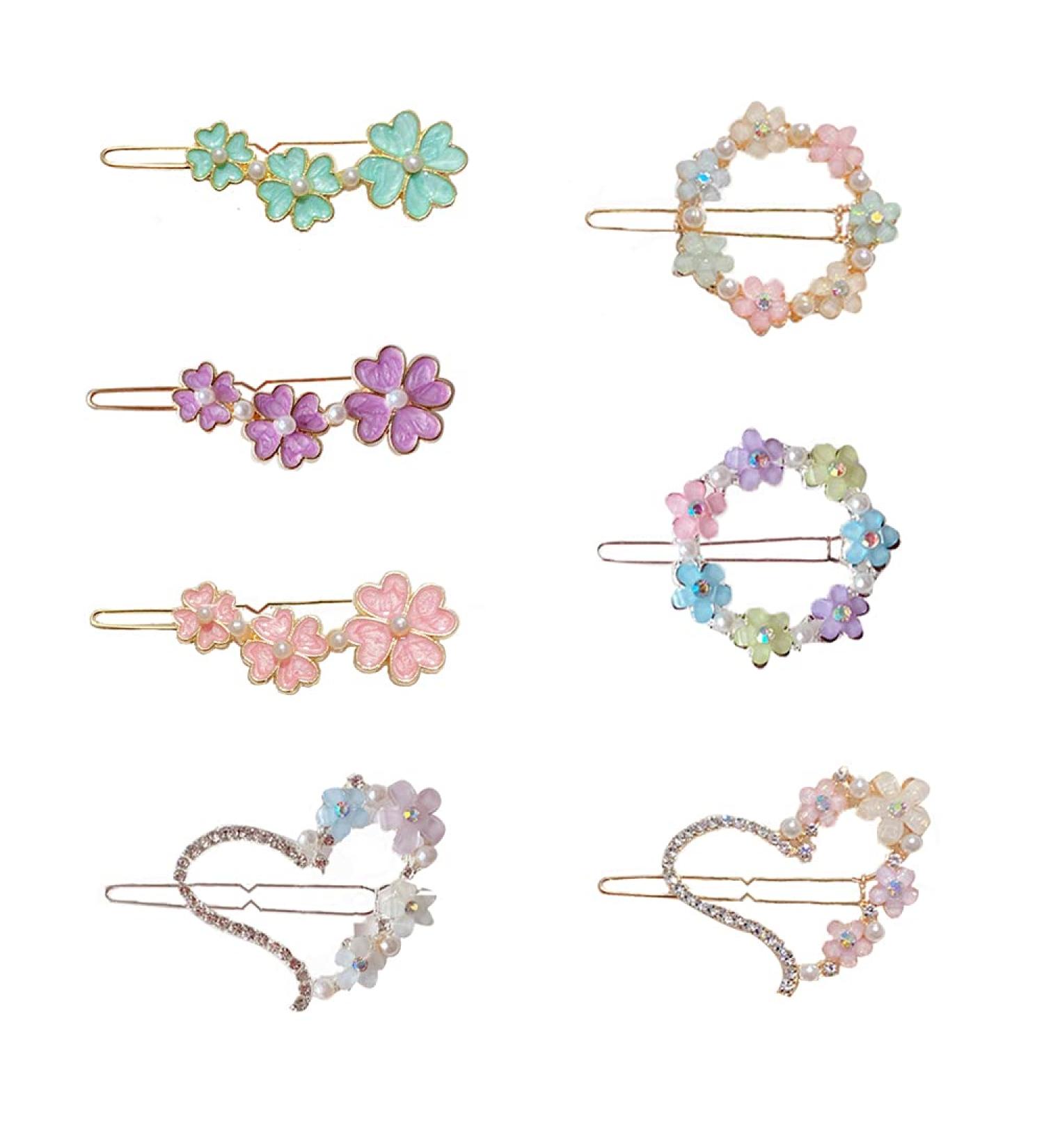 7Pcs Rhinestone Flower Hair Clips and Heart Shape Pins Set for Women - MGPFERD Girl Bangs Clips Hair Accessories - Buy Online on GoSupps.com