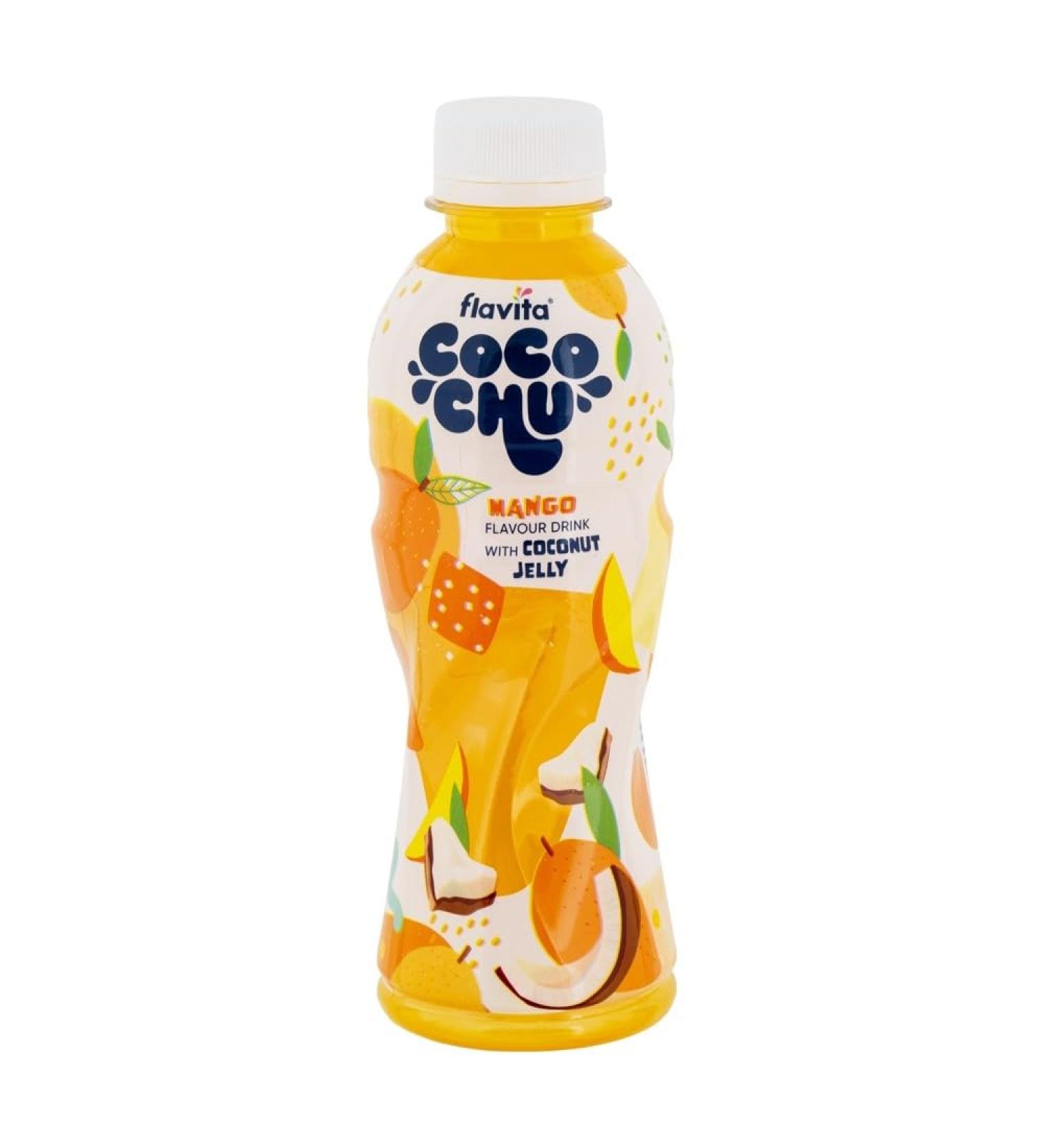 Coco Chu Flavoured Drink with Coconut Jelly Bits Vegetarian Halal Certified 250ml | FabFinds Drinking Cup (Exotic Mango 3 Pack)
