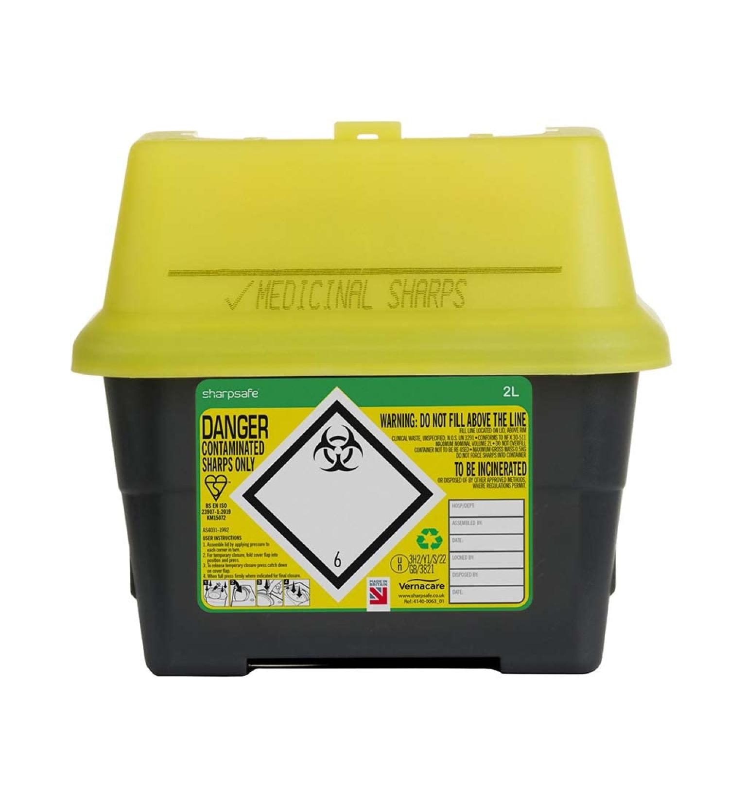 Sharpsafe 2 Litre 5th Generation Yellow/Grey -Sharps Bin Clinical Waste Disposal - Buy Online on GoSupps.com