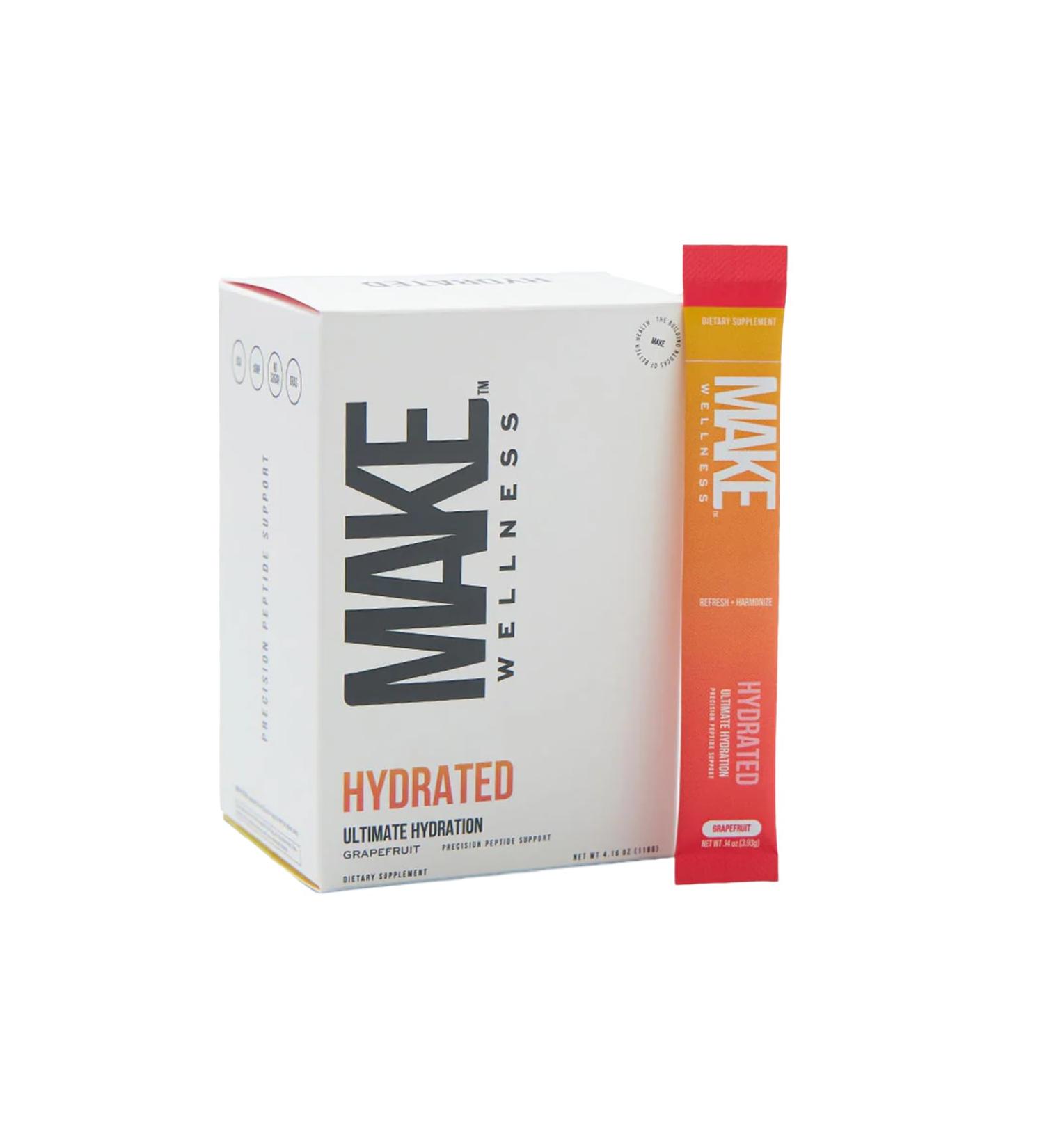 Make Wellness HYDRATED | 30 Servings | Grapefruit Flavor | Supports Hydration & Electrolyte Balance | Bioactive Peptide Blend for Daily Overall Wellness - Buy Online on GoSupps.com