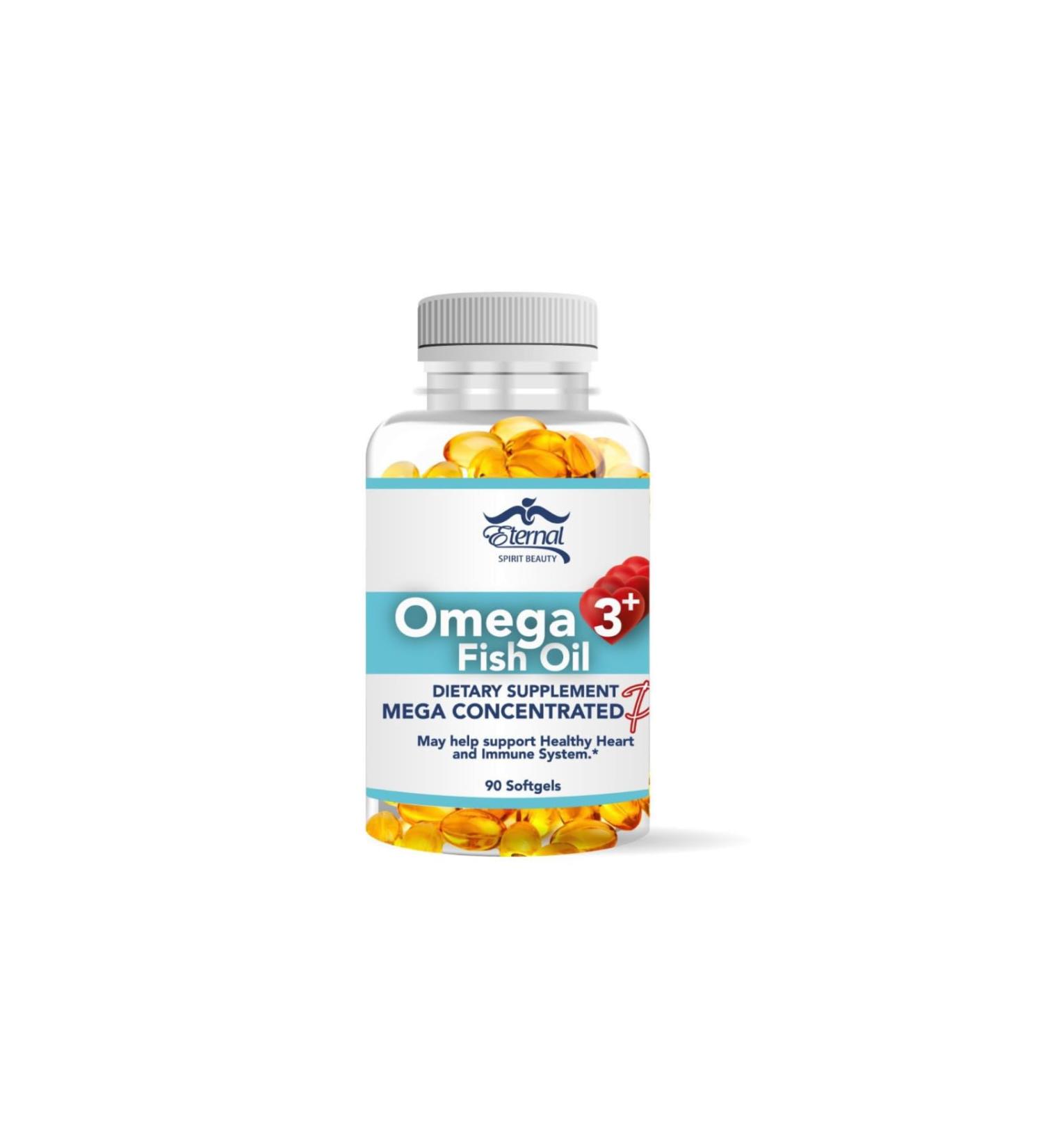 Eternal Spirit Beauty Omega-3 Fish Oil High-Potency EPA & DHA Supplement for Heart Brain & Immune Support Mega Concentrated Formula 60 Softgels
