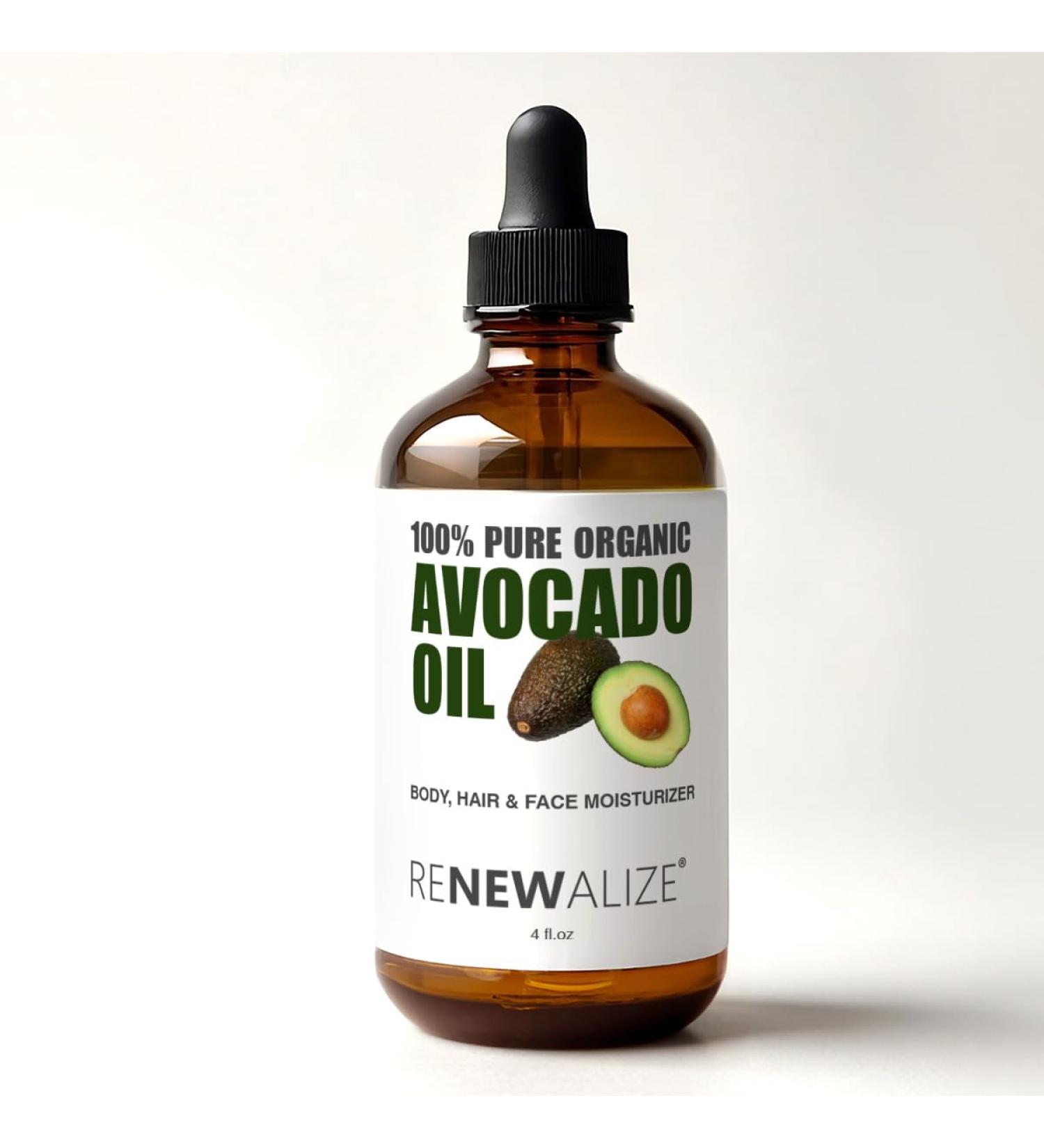 Organic Avocado Oil - Cold Pressed Skin Moisturizer | 4 oz Unrefined Dropper Bottle | Enhances Hair Shine & Softens Dry Skin - Buy Online on GoSupps.com