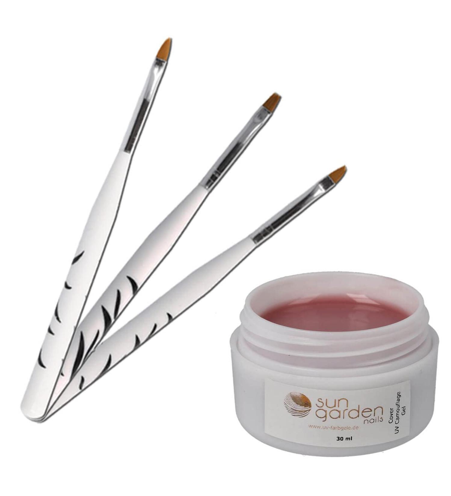 Sun Garden Nails UV Builder Gel Cover 30ml & 3-Piece Brush Set - Premium Nail Art Supplies for Professional Results - Buy Online on GoSupps.com